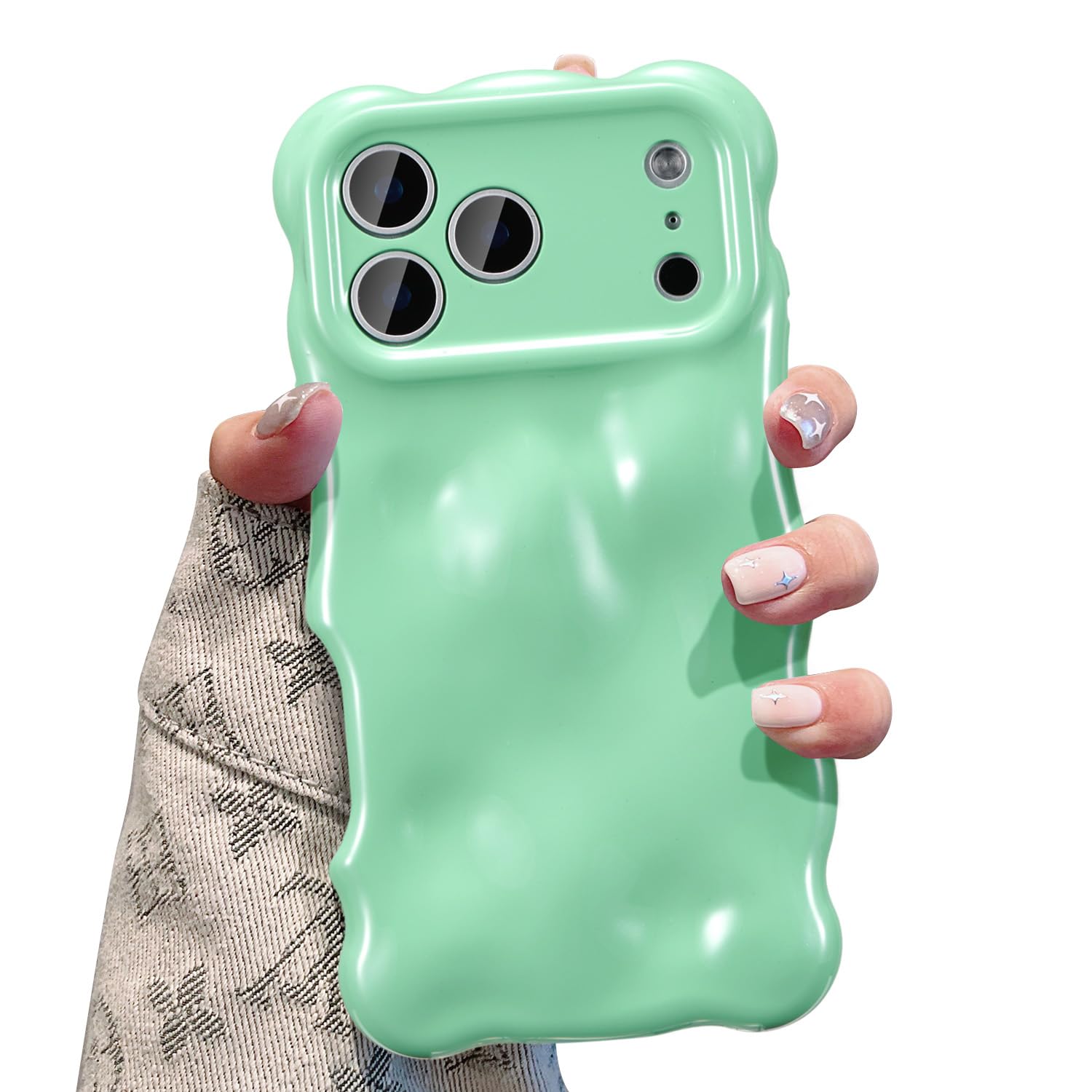 UEEBAI Ripple Case for iPhone 17 Pro Max, Cute Silver Cover Wave Shape for iPhone Case Pretty Aesthetic 3D Phone Cover, Water Ri