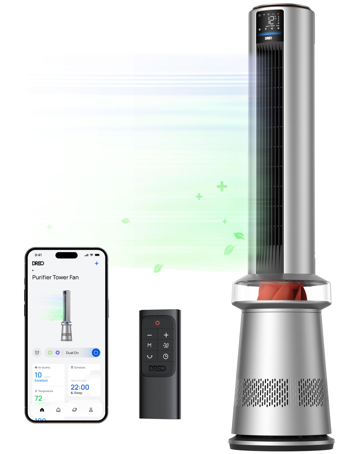 Dreo Air Purifier Tower Fan, 45'' 2 In 1 Smart Fan For Bedroom, 27Ft/S Velocity, 120Oscillation, 24H Timer Bladeless Fans For Ho