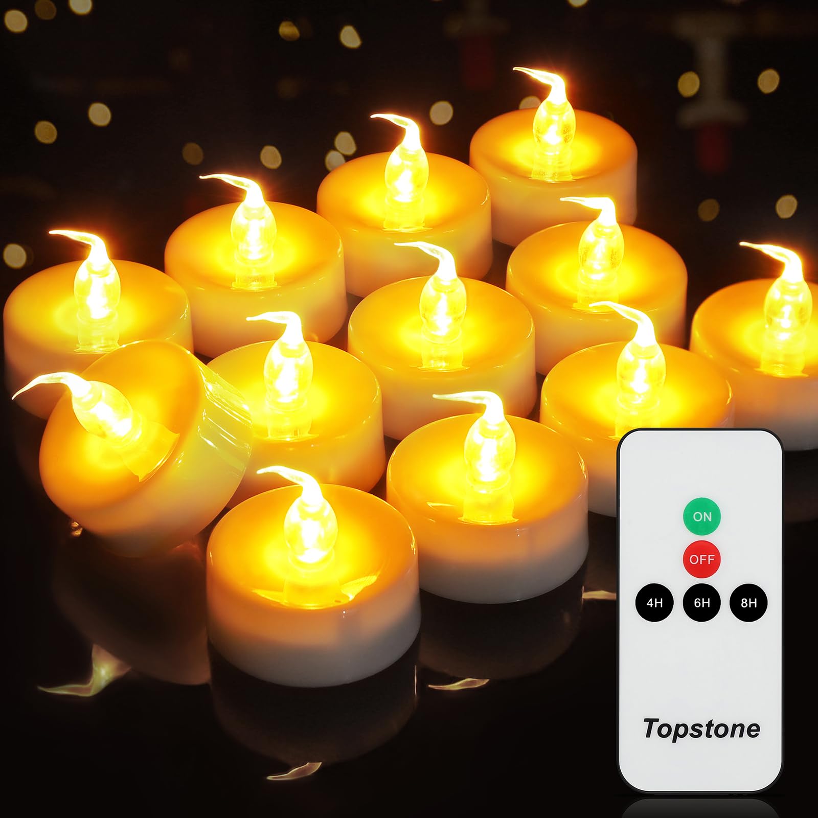Topstone Led Candles With Remote And Timer,Warm Yellow Flameless Candles,Big Capacity Battery Operated Tea Light,Best For Weddin