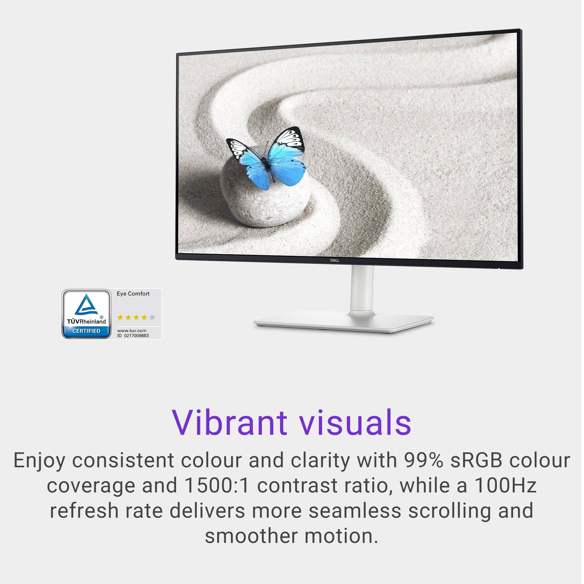 Dell S2725Hs 27 Inch Monitor, Fhd (1920X1080) Display, 100Hz Refresh Rate, 1500:1 Contrast Ratio, Tv Rheinland Eye Comfort 4 Sta