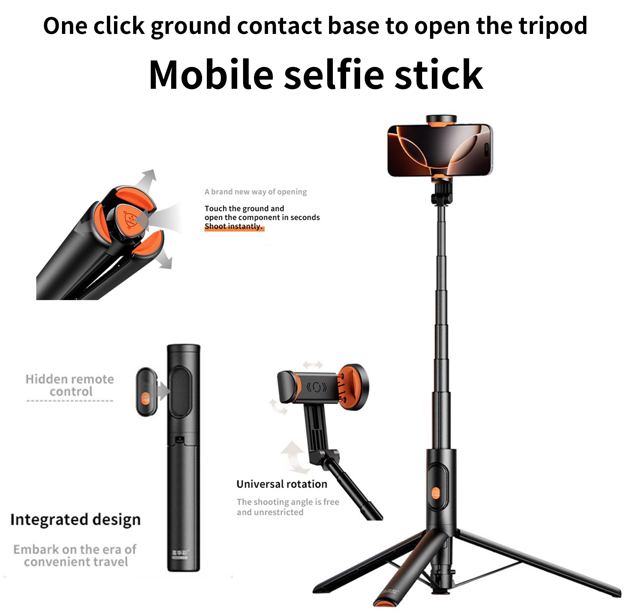 59'' Automatic Phone Tripod, Extendable Selfie Stick For Iphone, Portable Cell Phone Stand Mount Holder With Remote Control For