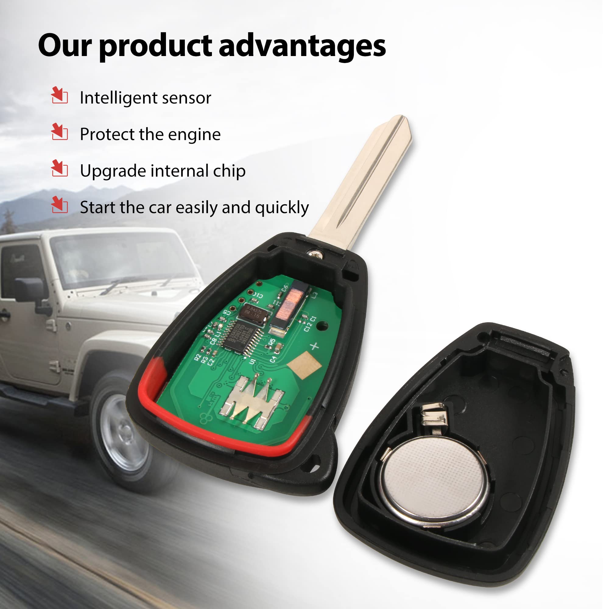 Vofono 3 Btn Car Key Fob Replacement Keyless Entry Remote Fit For Chrysler, Dodge, Jeep| Fit For