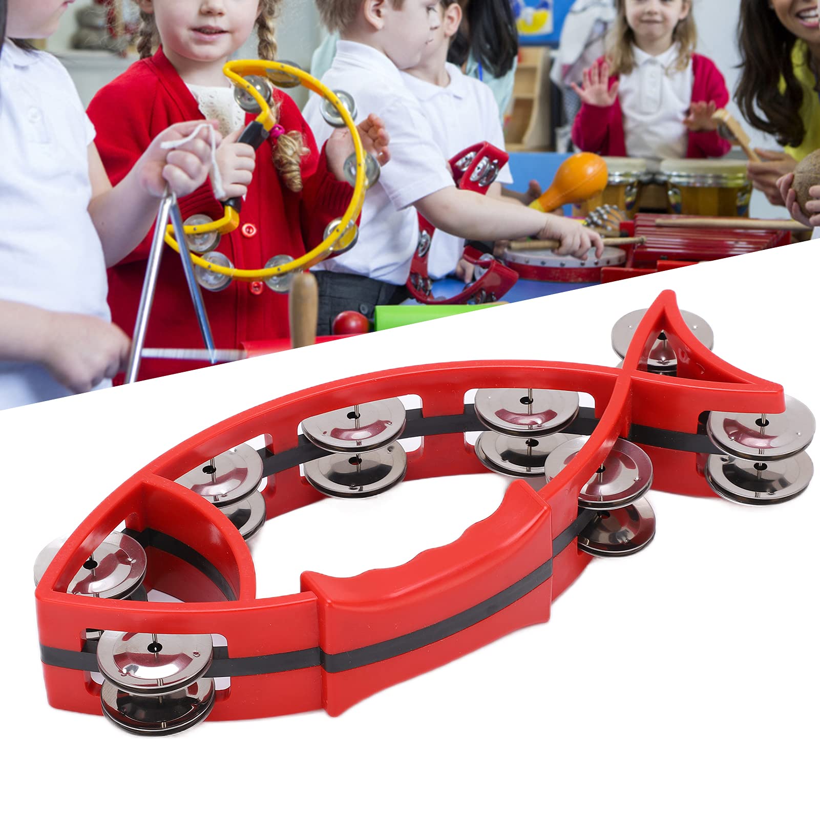 Ubersweet Tambourines Instrument, Metal Tambourine Mini for Party for Gift(red) ||