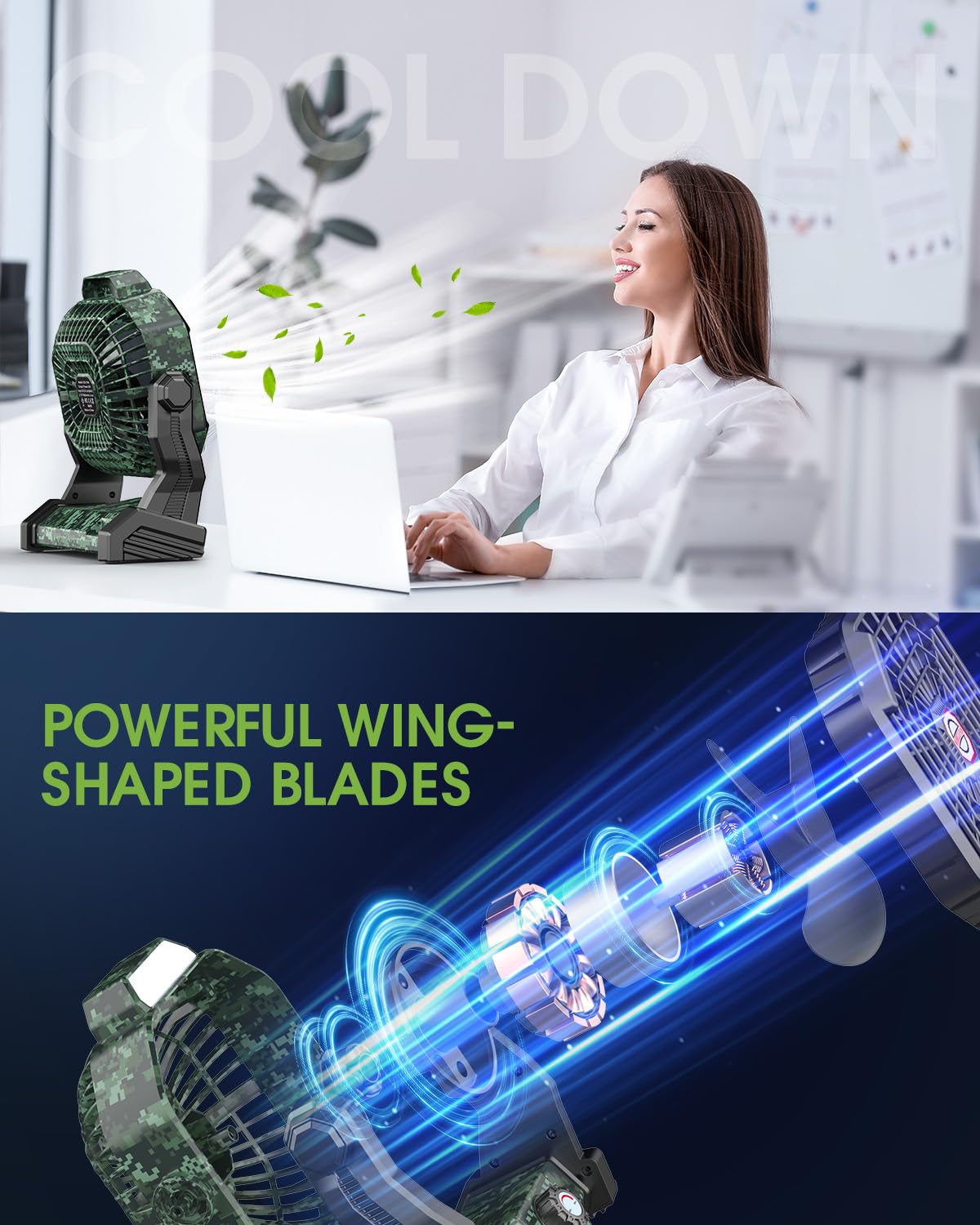 10400Mah Solar Fan, Camping Fan With Solar Panel, 7W 9 Inch Rechargeable Battery Operated Fan For Outside, Led Lantern, Stepless