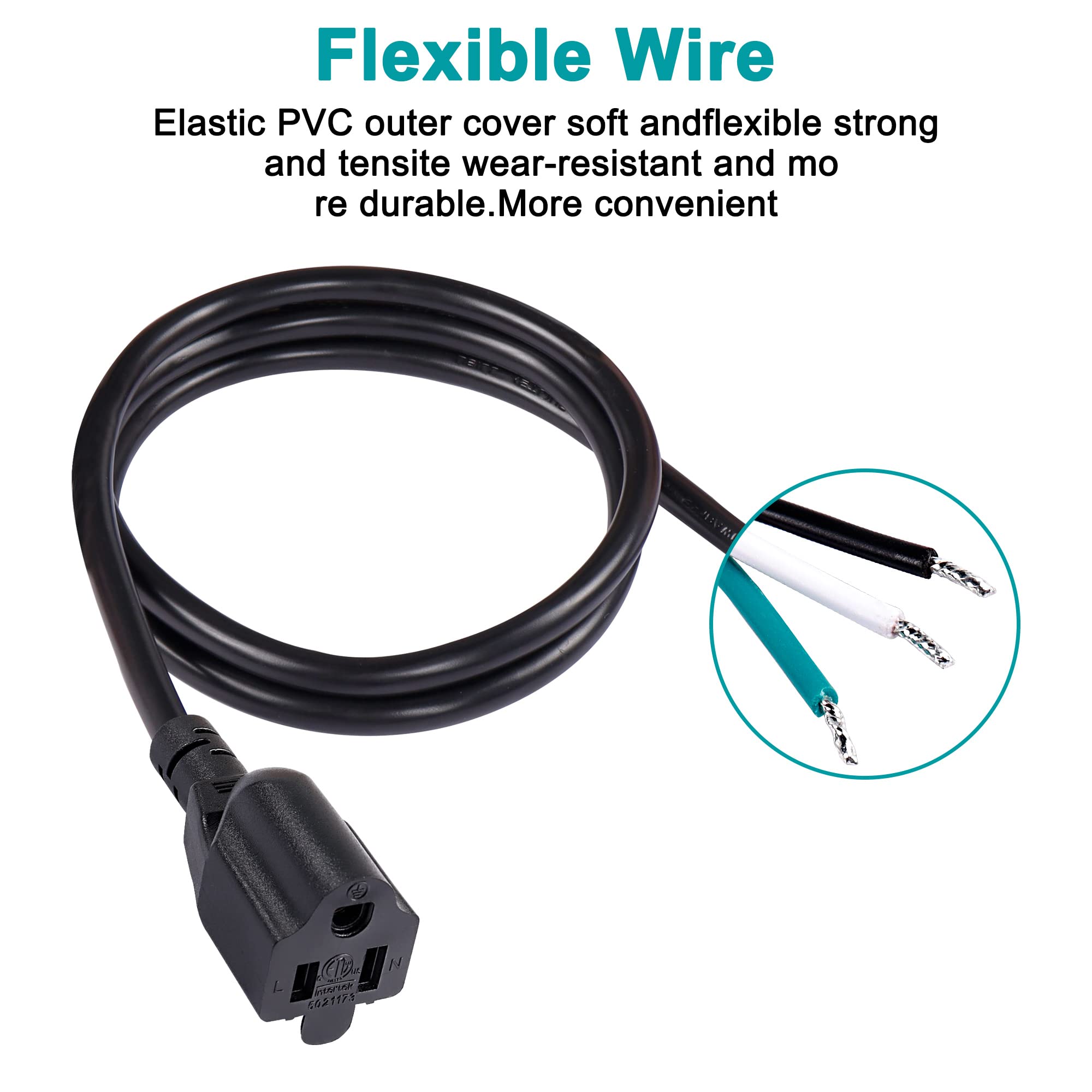 Meiriyfa 18 Gauge 3 Prong Female Nema 5 15 Plug Heavy Duty Cord Us Sjt Replacement Power Supply Cable 10A 110V 115V 120V Pigtail