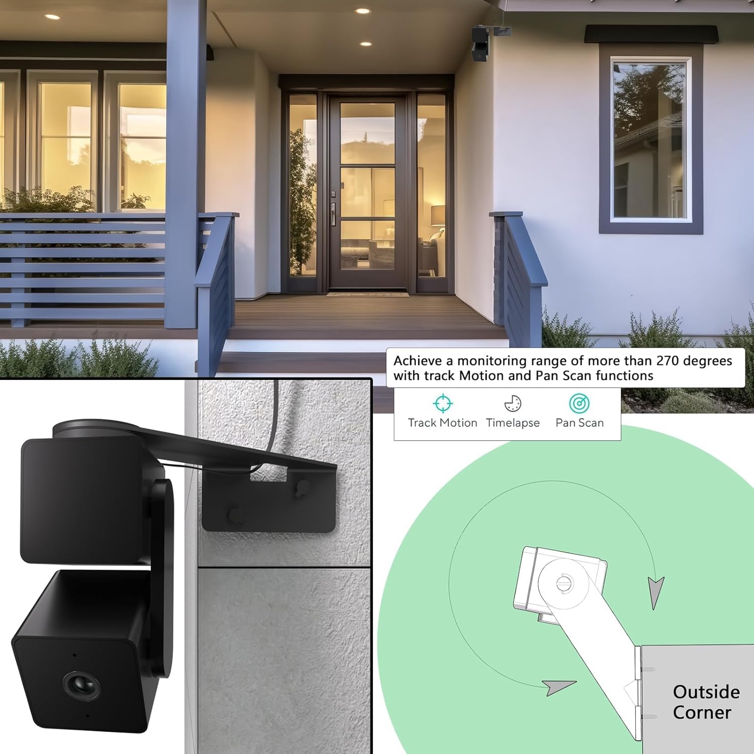 Zwolf Black Outside Corner Wall Mount Bracket For Wyze Cam Pan V3, Cover Both Sides Of The House 270 Degrees, Allowed An Much Ex