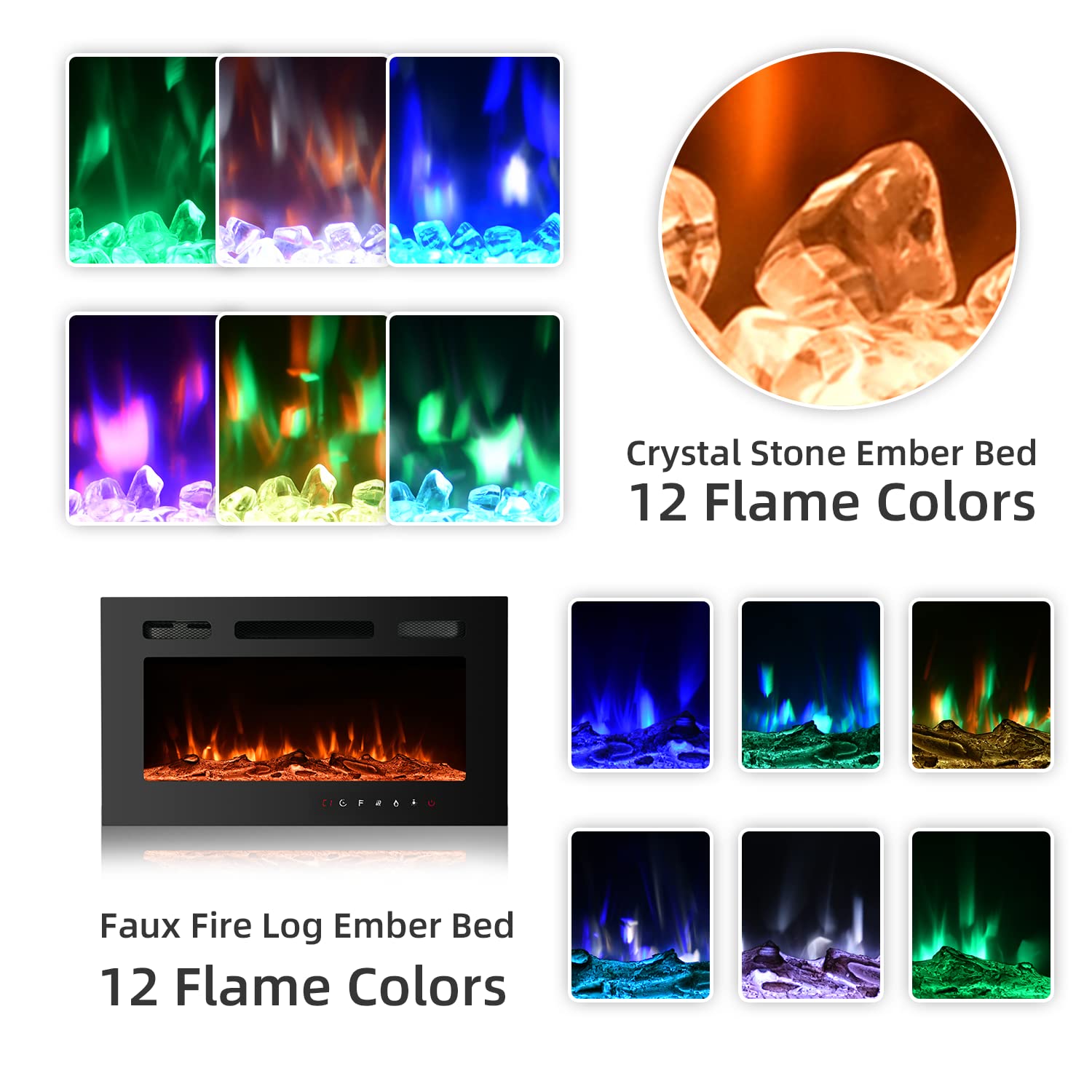 Erommy 70'' Floating Tv Stand With 36'' Electric Fireplace, High Gloss Finish Entertainment Center With 12 Flame Fireplace Inser