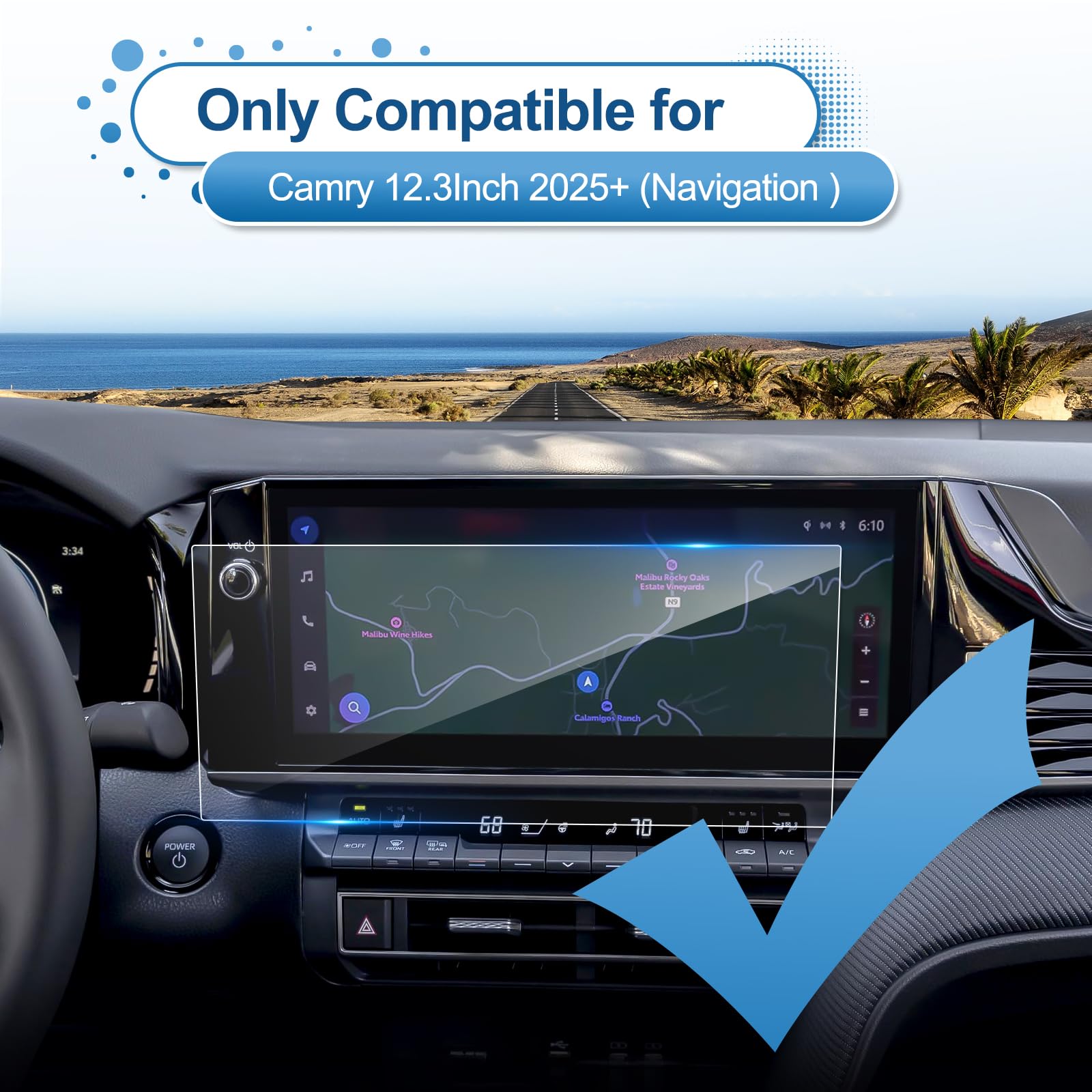 Coleya Updated 2025 Camry Screen Protector For Toyota Camry (Xle/Xse/Se) 12.3 Inch Touchscreen, 9H Tempered Glass For 12.3 In. T