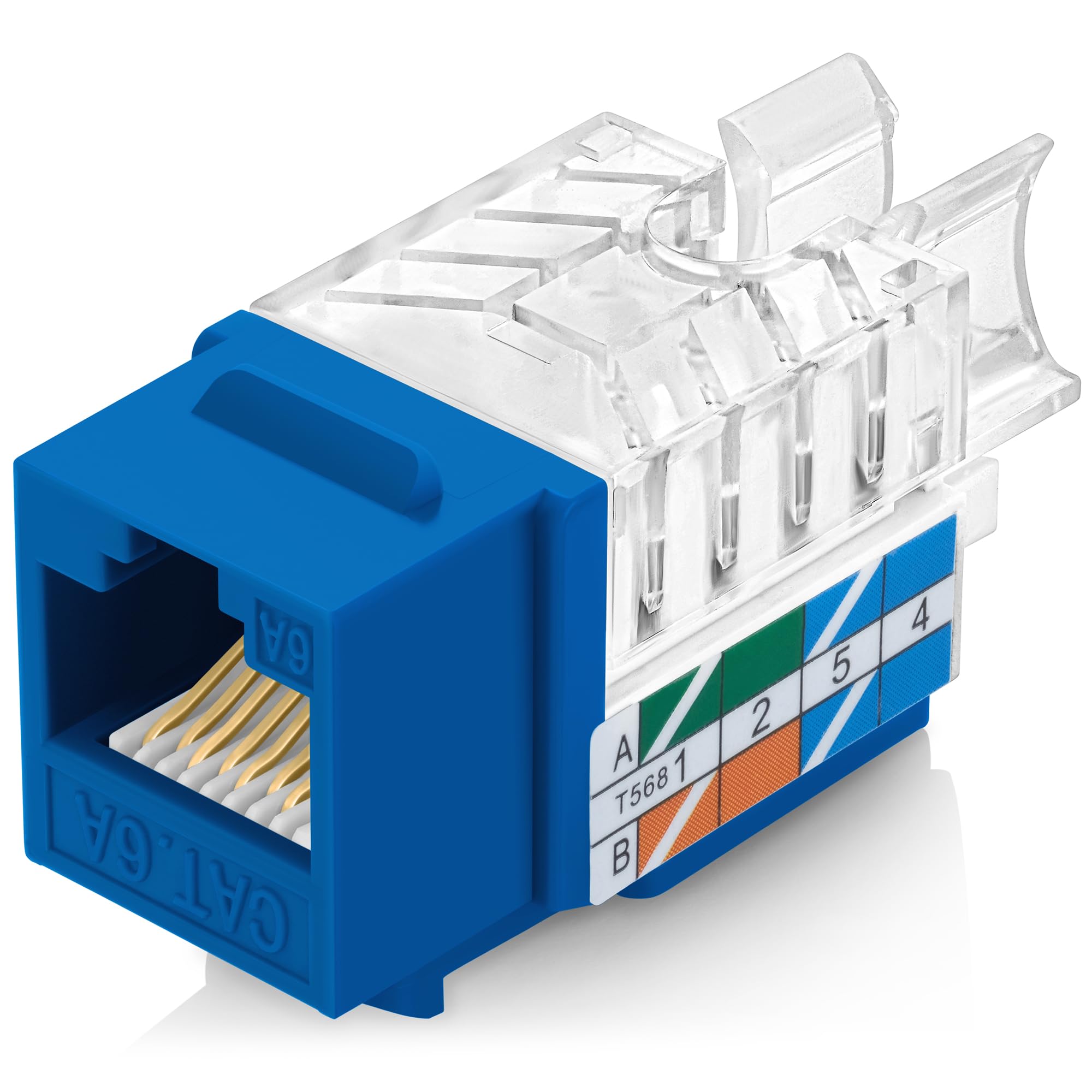Everest Media Solutions 45 Angled Cat6A Keystone Jack In Blue   Slim Profile, Utp Rj45 Female Ethernet Connector   Compatible Wi