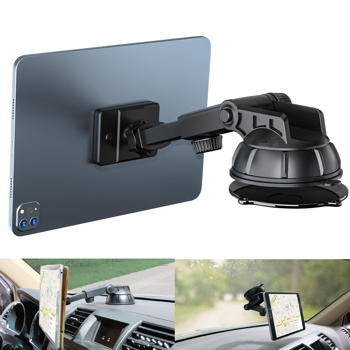 Pldhpro Magnetic Car Phone Tablet Holder For Iphone Ipad Size 4'  10' Tablets, Dashboard Dash Windshield Mount 360� Rotating Super Strong Magnet Tpu Suction Washable Robust Sticky Gel