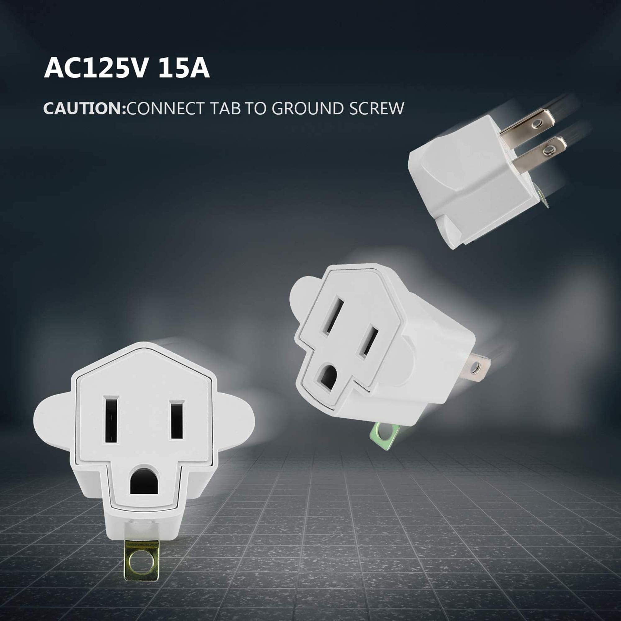 2 Pack Etl Listed 3 Prong To 2 Prong Adapter, Jackyled Polarized Grounding Converter 3 Prong Adapter Converter Fireproof Materia