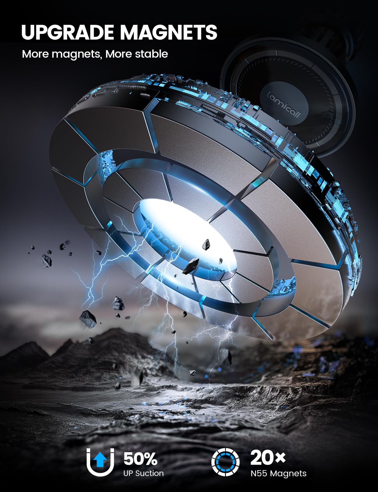 Lamicall For Magsafe Car Mount - [20X Strong Magnets] [Metal Hook] Magnetic Phone Holders For Your Car - 360 Rotation Car Phone