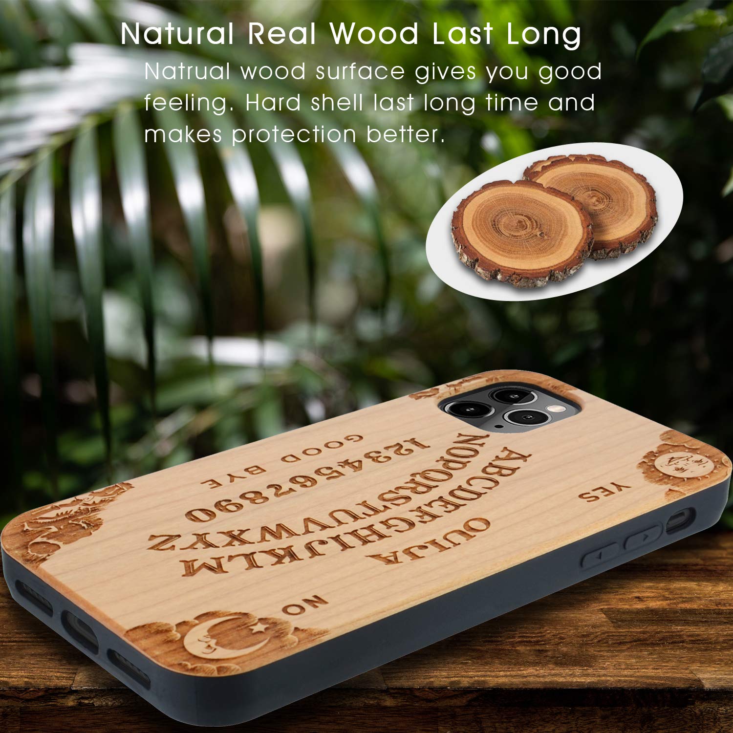 Iproductsus Compatible With Iphone 13 Pro (6.1'') Ouija Board Phone Case And Screen Protector, Cool & Unique Real Cherry Wooden