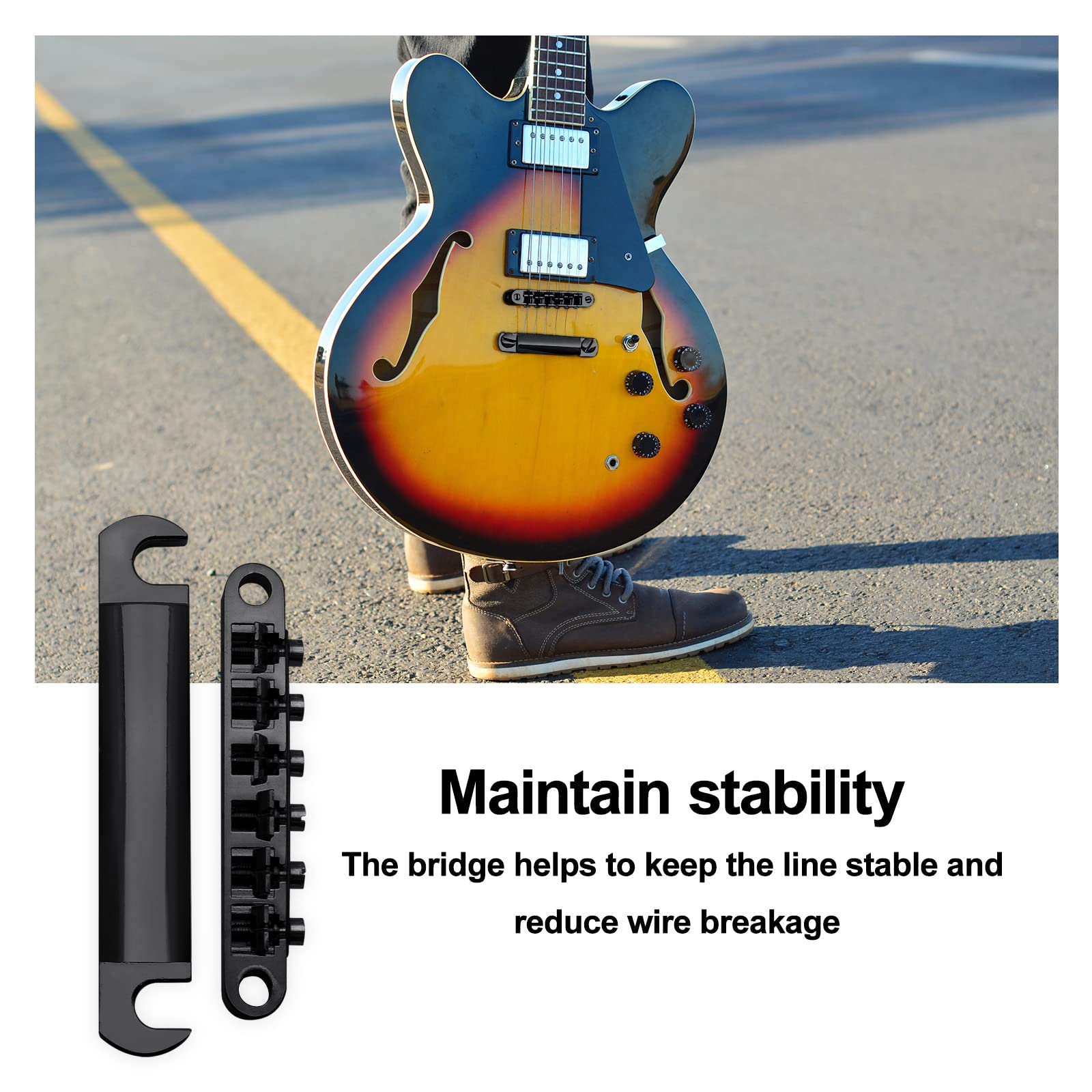 Saphue A Set Of String Saddle Tune O Matic Bridge And Tailpiece With Studs For Gb Lp Style Electric Guitar (Black)