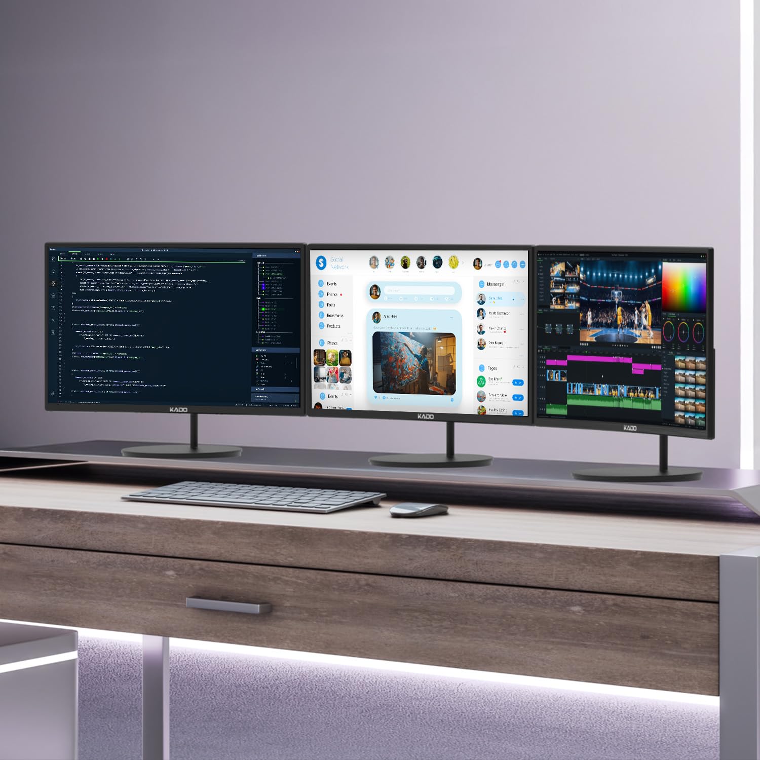 Kado Triple Monitor Setup - 3-Pack 27 1920X1080 Curved Computer Monitor 1500R 75Hz Vesa Mount Hdmi Office Gaming Hybrid Sim Raci