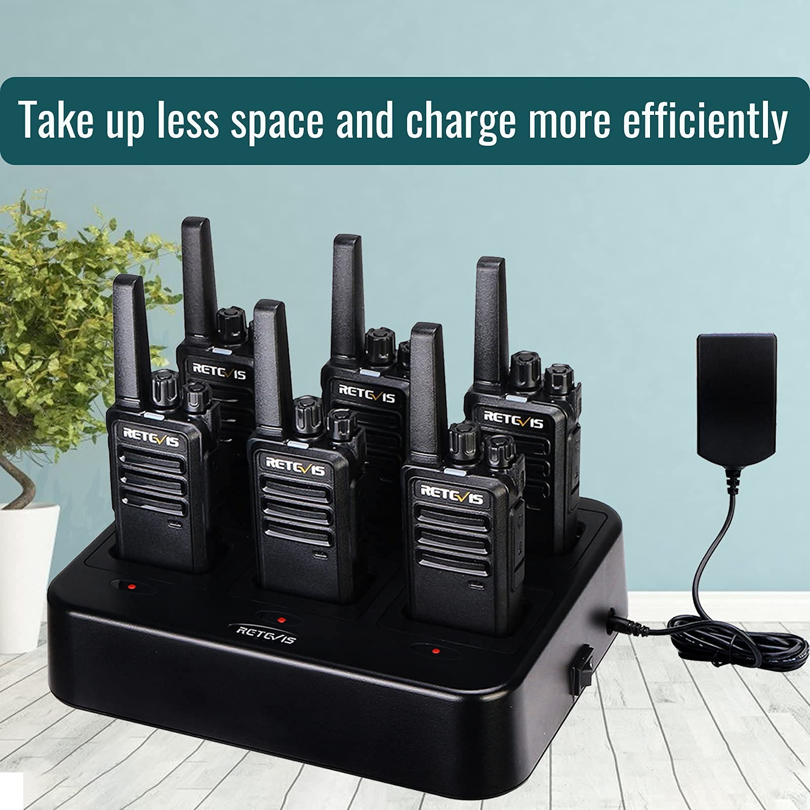 Retevis Rt68 Walkie Talkies With Earpiece, Portable Frs Two Way Radios Rechargeable, With 6 Way Multi Unit Charger, Hands Free, Long Range, Rugged 2 Way Radios 6 Pack For Adults School Church