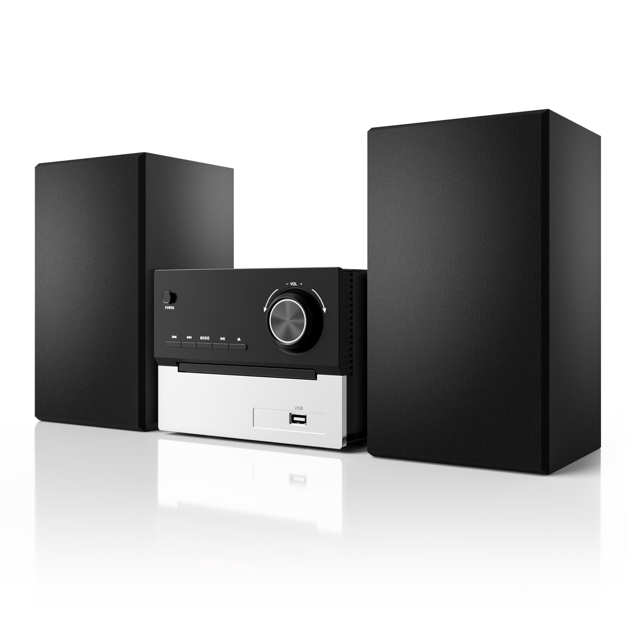 Bluetooth Stereo System for Home, FM Radio and CD Player, Home Stereo System with 2x15W Speakers, USB, AUX Input, Remote Control