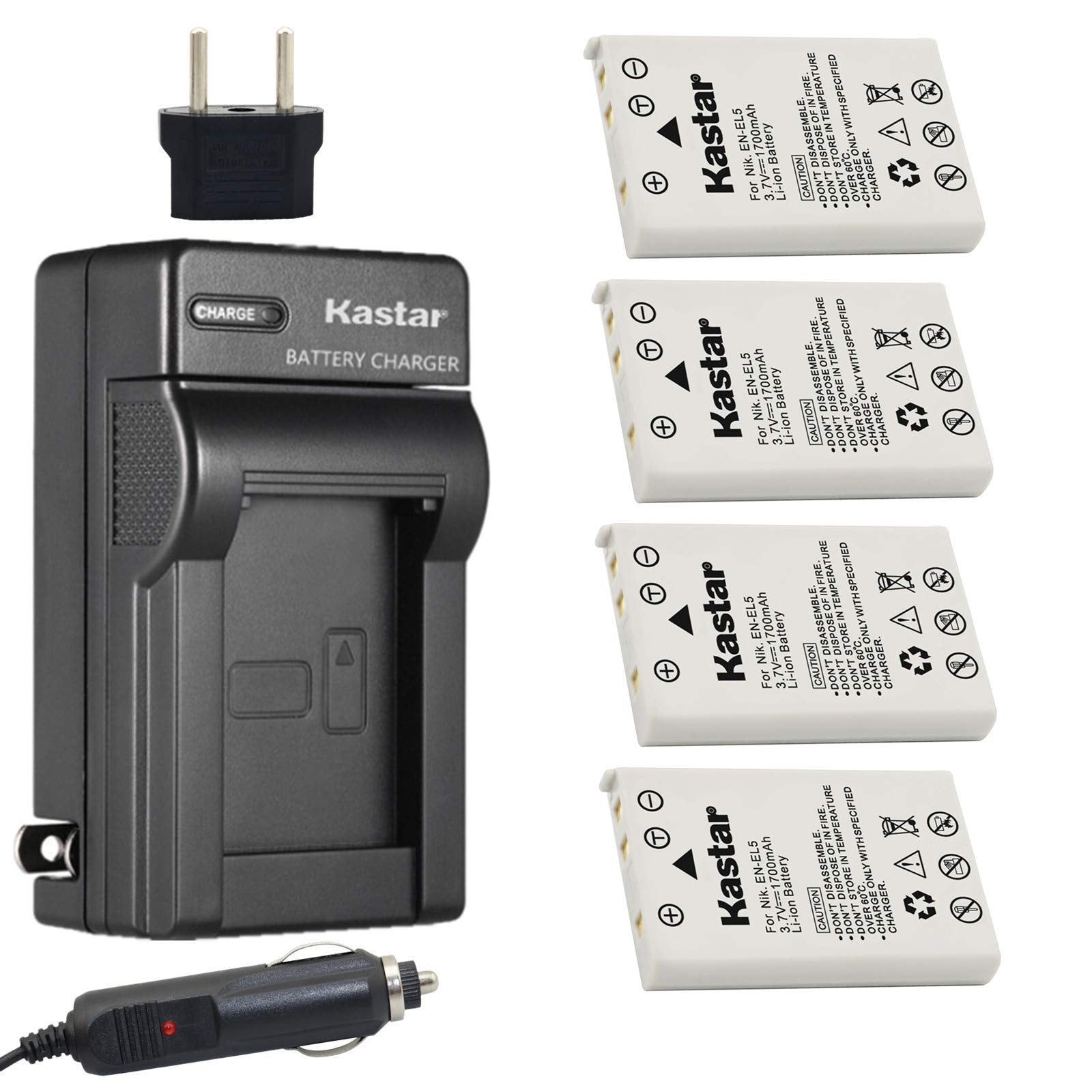 Kastar Battery 4 Pack + Charger Kit for Nik EN EL5 Battery, MH 61Charger, Nik Coolpix 3700, 4200, 5200, 5900, 7900, P3, P4, P80, P90, P100, P500, P510, P520, P530, P5000, P5100, P6000, S10 Cameras