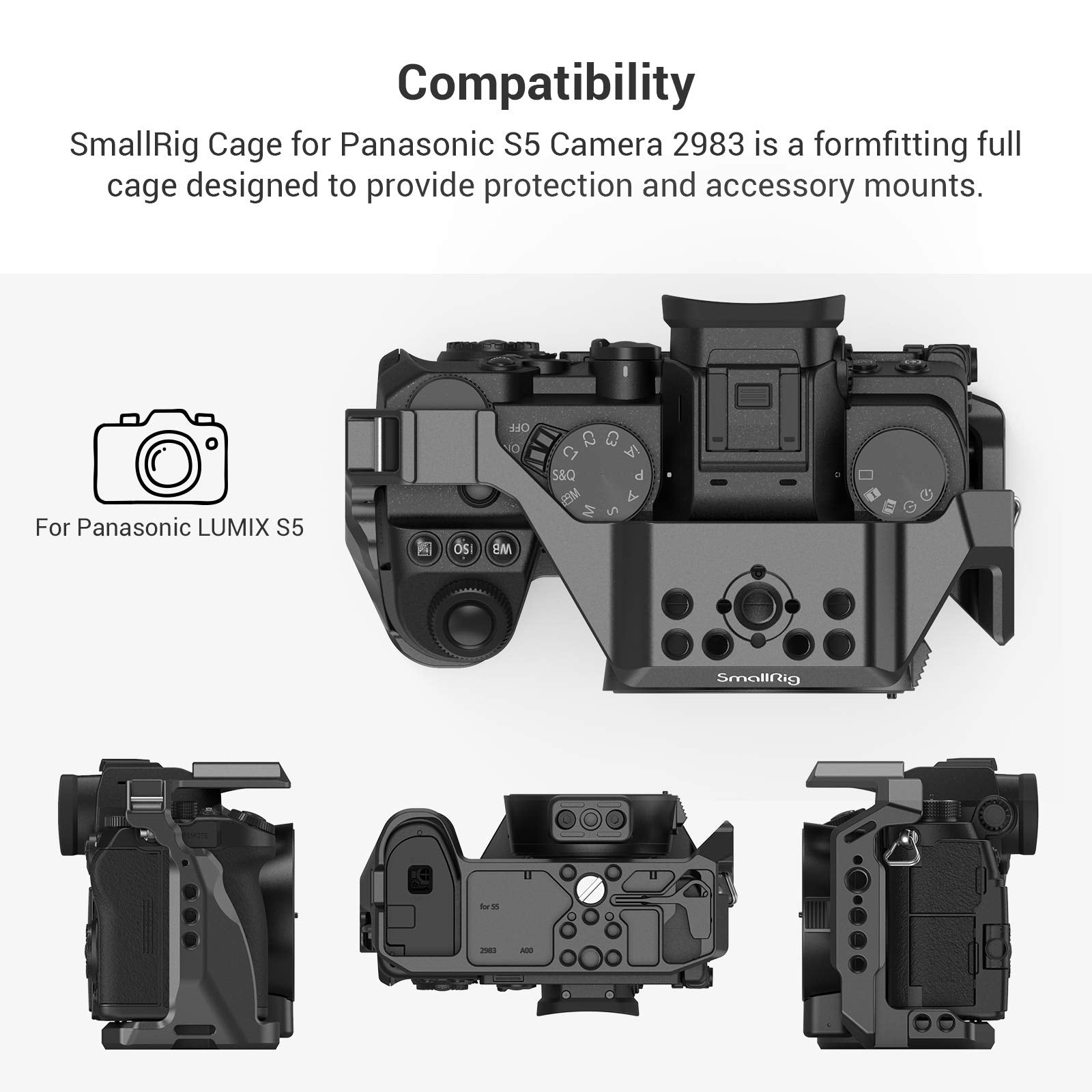 Smallrig S5 Cage Kit For Panasonic Lumix S5 Camera, Aluminum Alloy Camera Cage With Nato Rail And Cold Shoe Mount For Microphone