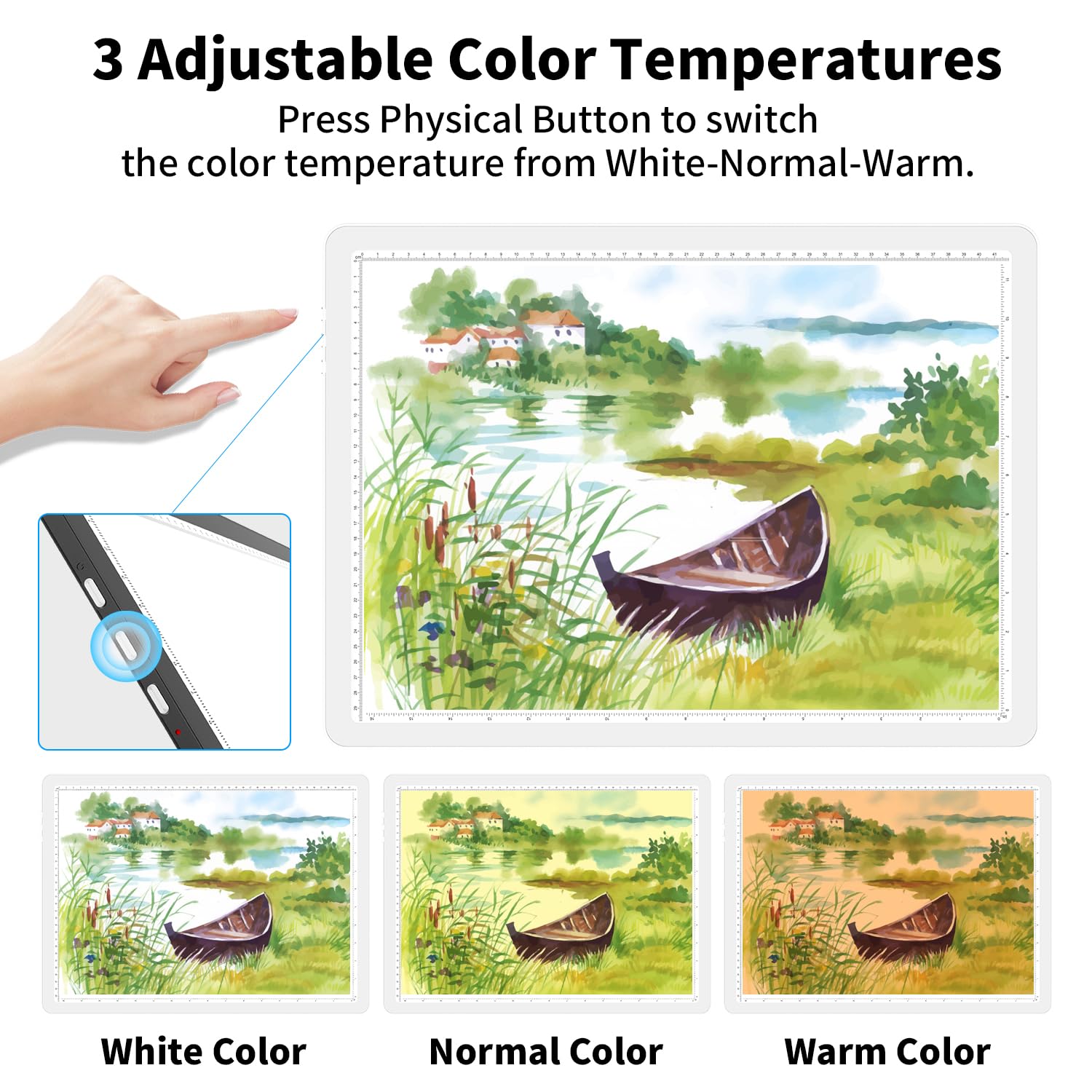 Rechargeable A3 Light Board For Diamond Painting, 5600 Lux Tracing Light Box With Side Physical Buttons, 3 Colors And 6 Levels O