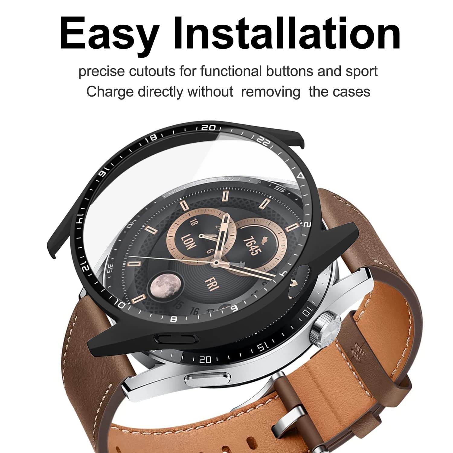 Acadeny [2 Pack] Case With Tempered Glass Screen Protector Compatible For Huawei Watch Gt3 46Mm, 9H Hardness 360 All Round Prote