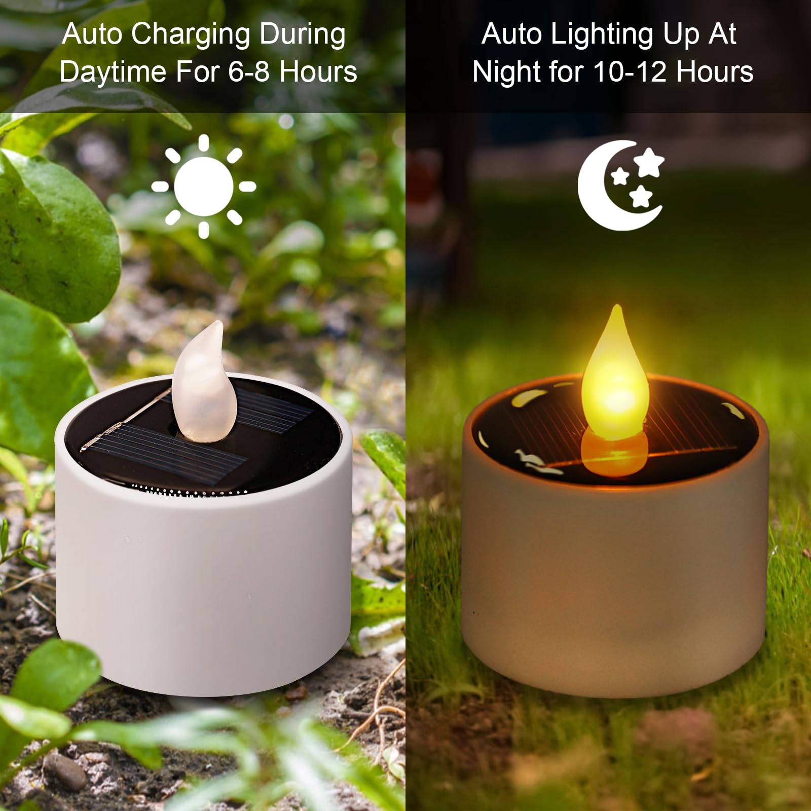 Solar Tea Lights Outdoor Waterproof - 6 Pack Flameless Flickering Solar Candles Reusable Led Tea Light Candles Rechargeable Dusk