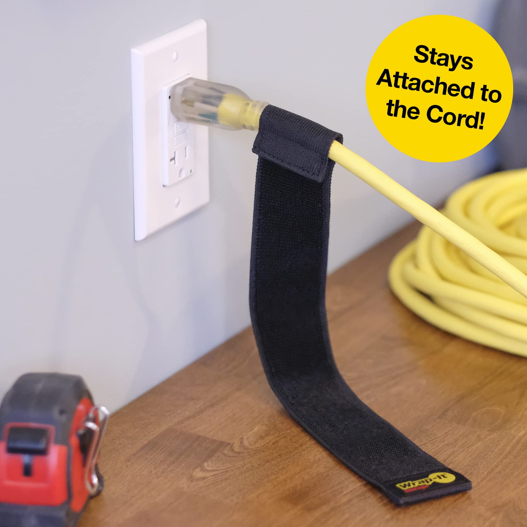 Selfie Straps By Wrap It Storage, 16 Inch (6 Pack), Black   Stretchy Hook And Loop Cord Organizer That Stays Attached To Cord Fo