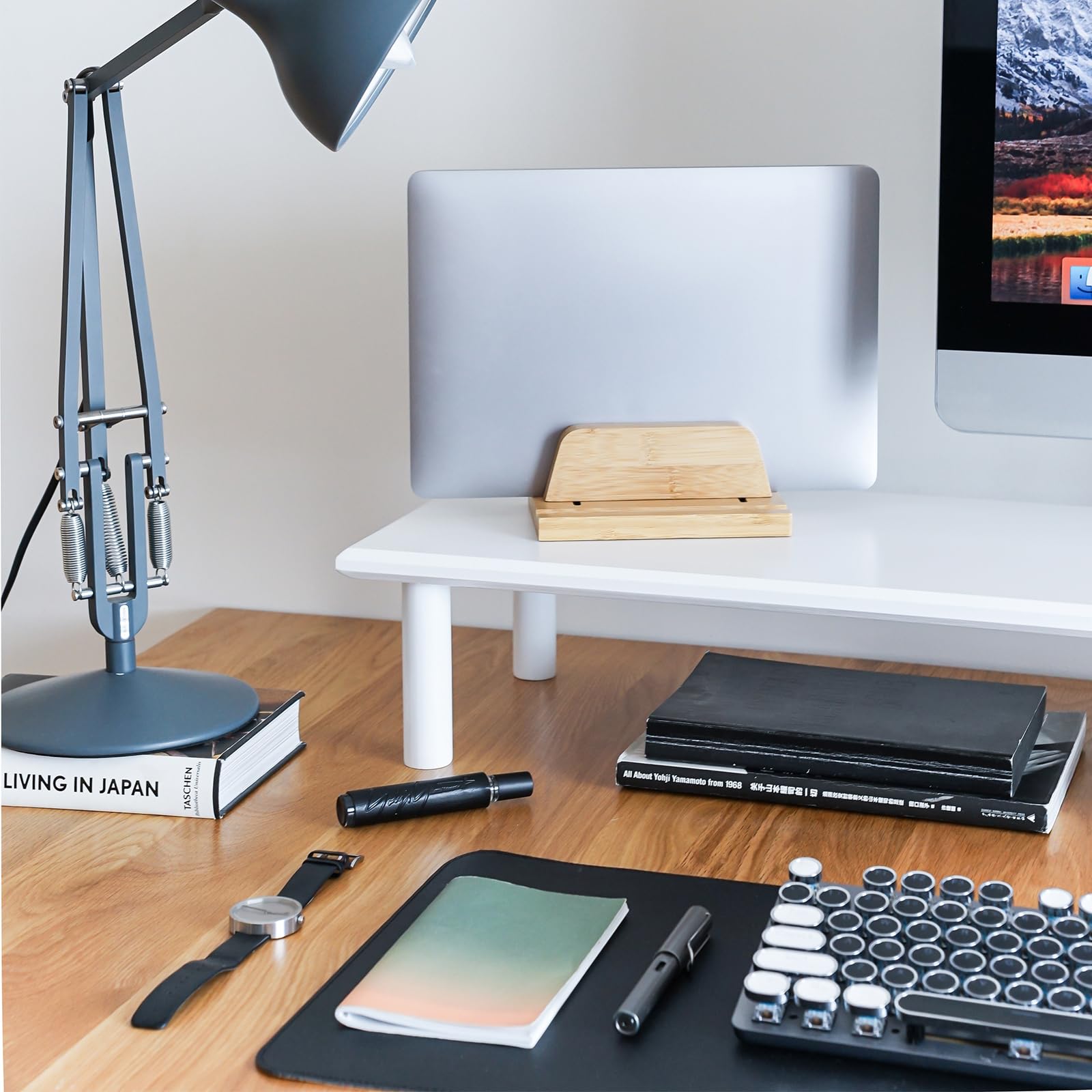 Rocdeer Bamboo Dual Monitor Stand Riser White With 2 Heights Available, Desk Monitor Riser For 2 Monitors, Supports For Pc Compu