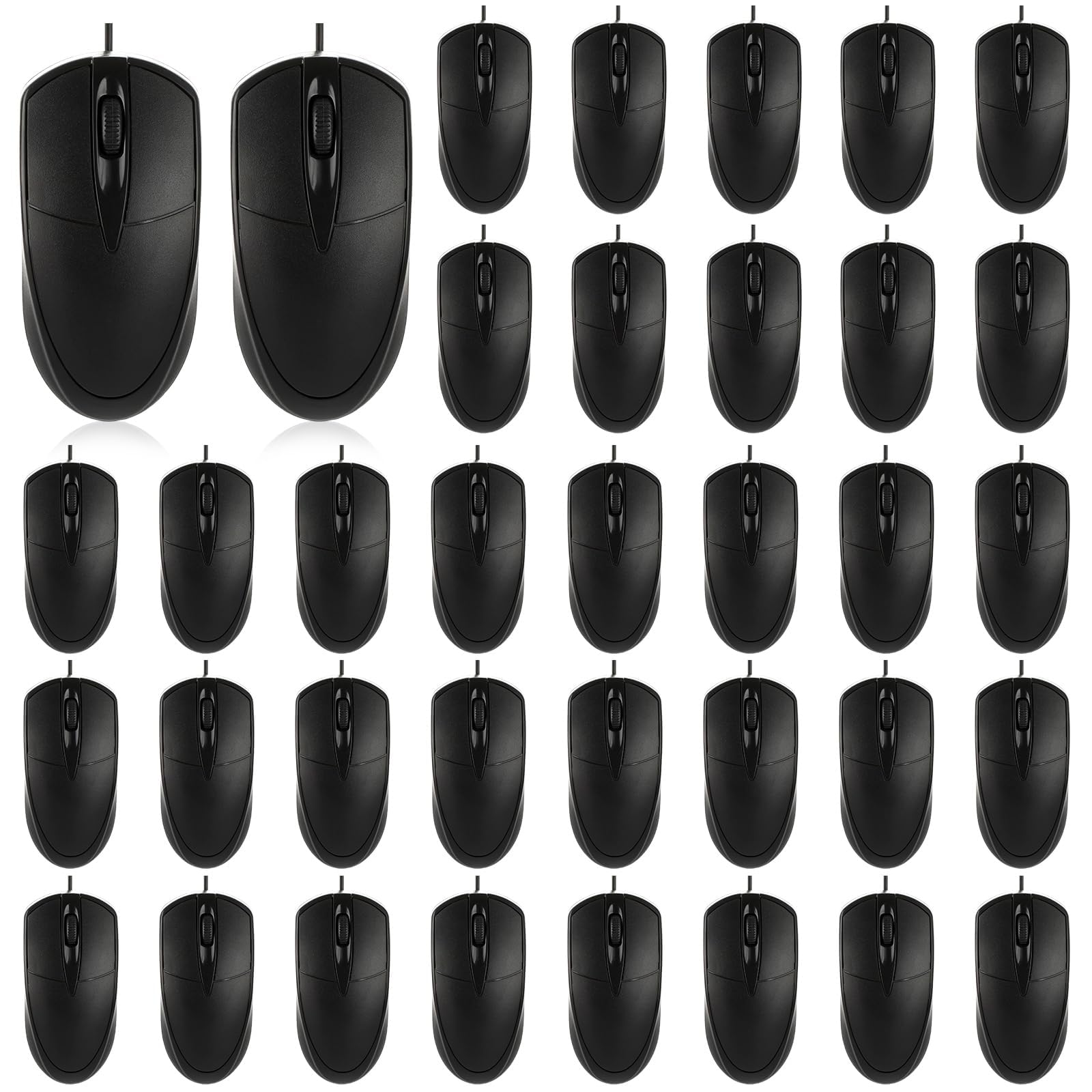 Bornerwhite 36 Pcs Black USB Wired Mouse 1200 DPI 3 Button Corded Computer Mice Right or Left Hand Use Computer Corded USB Mouse
