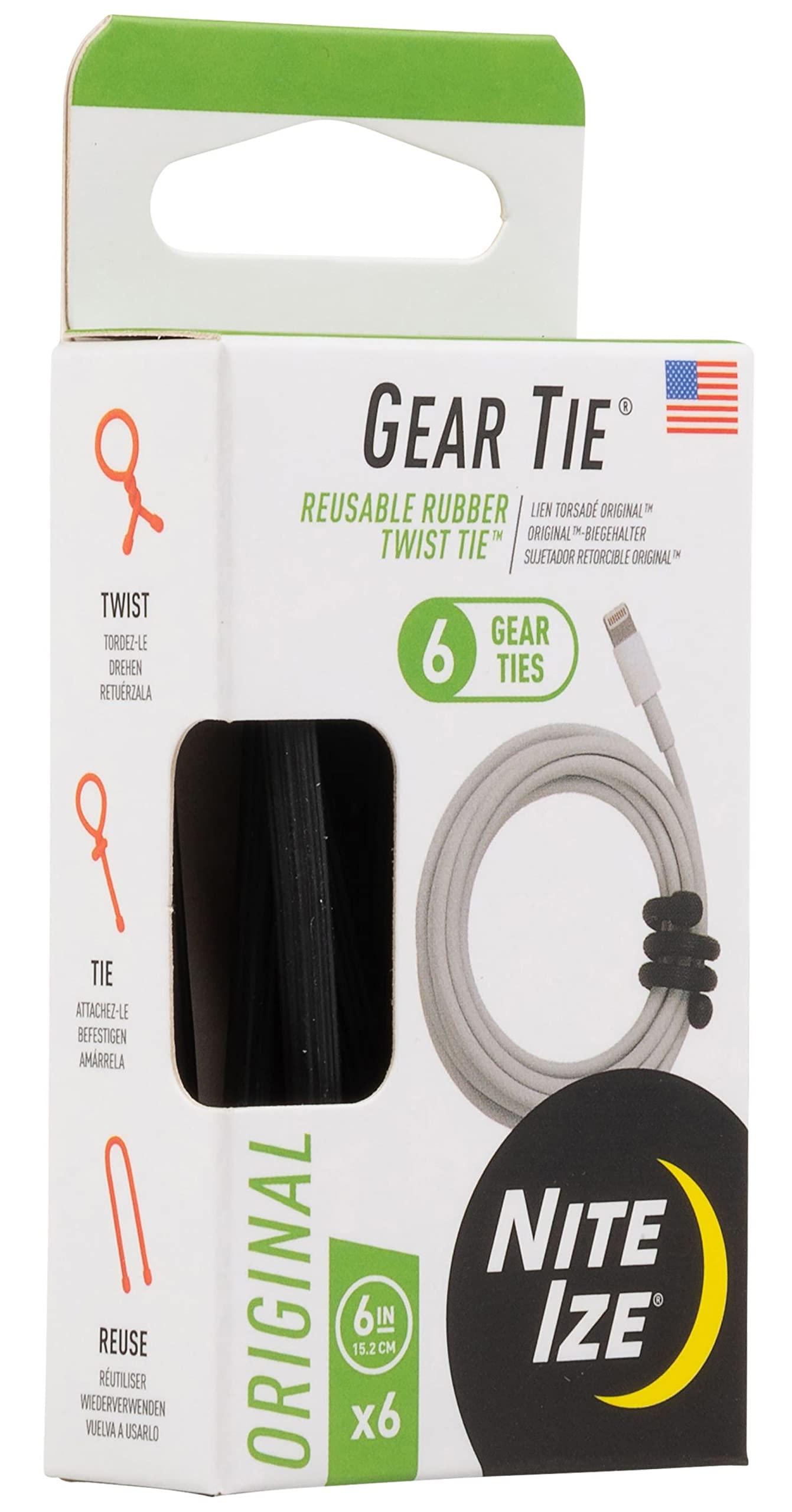 Nite Ize Gear Tie Original ProPacks 6 inch  6 Pack  Black