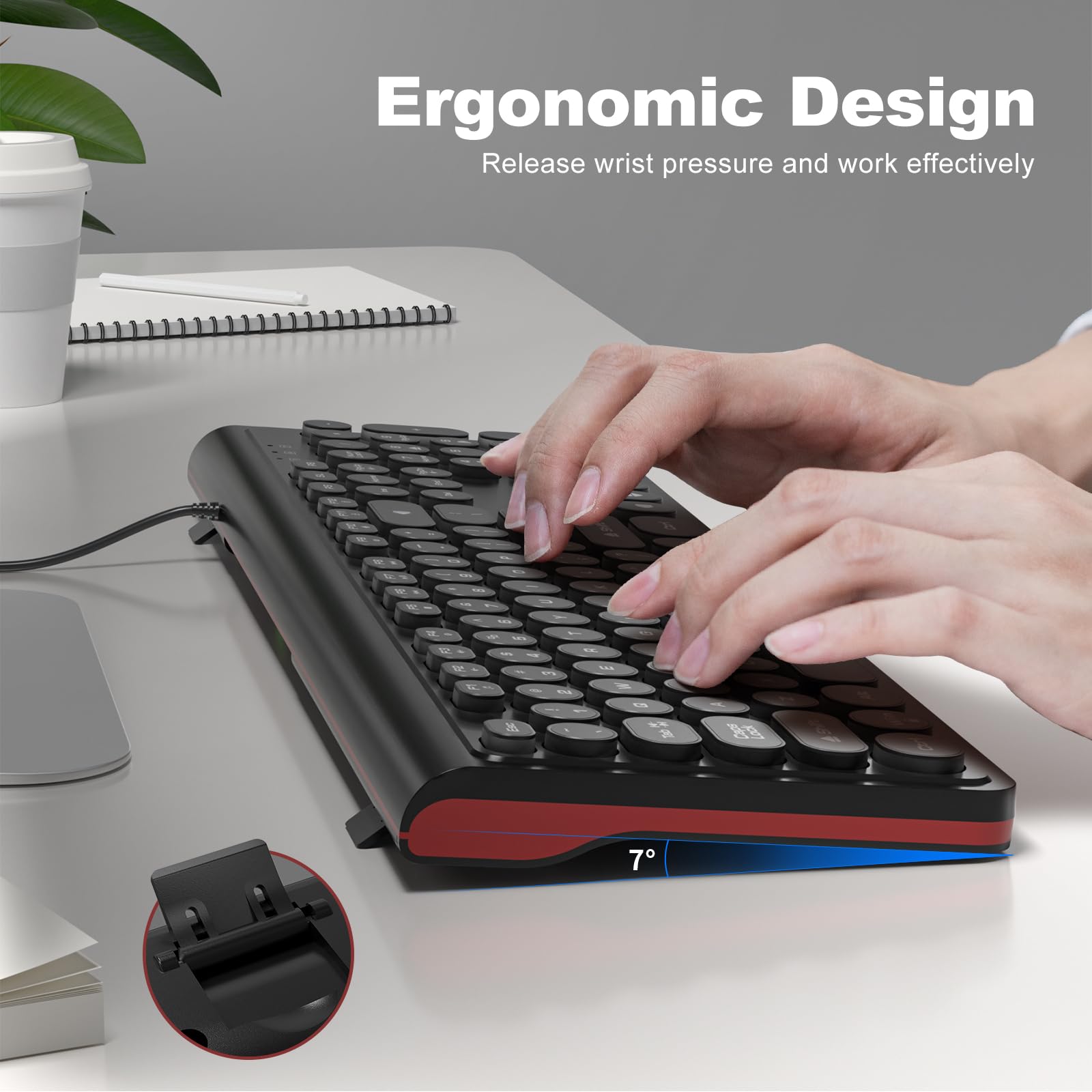 Atelus Usb Wired Keyboard With Backlit 7 Colors, Full Size Keyboard With Retro Keycaps, Numeric Keypad And Media Hotkey For Comp