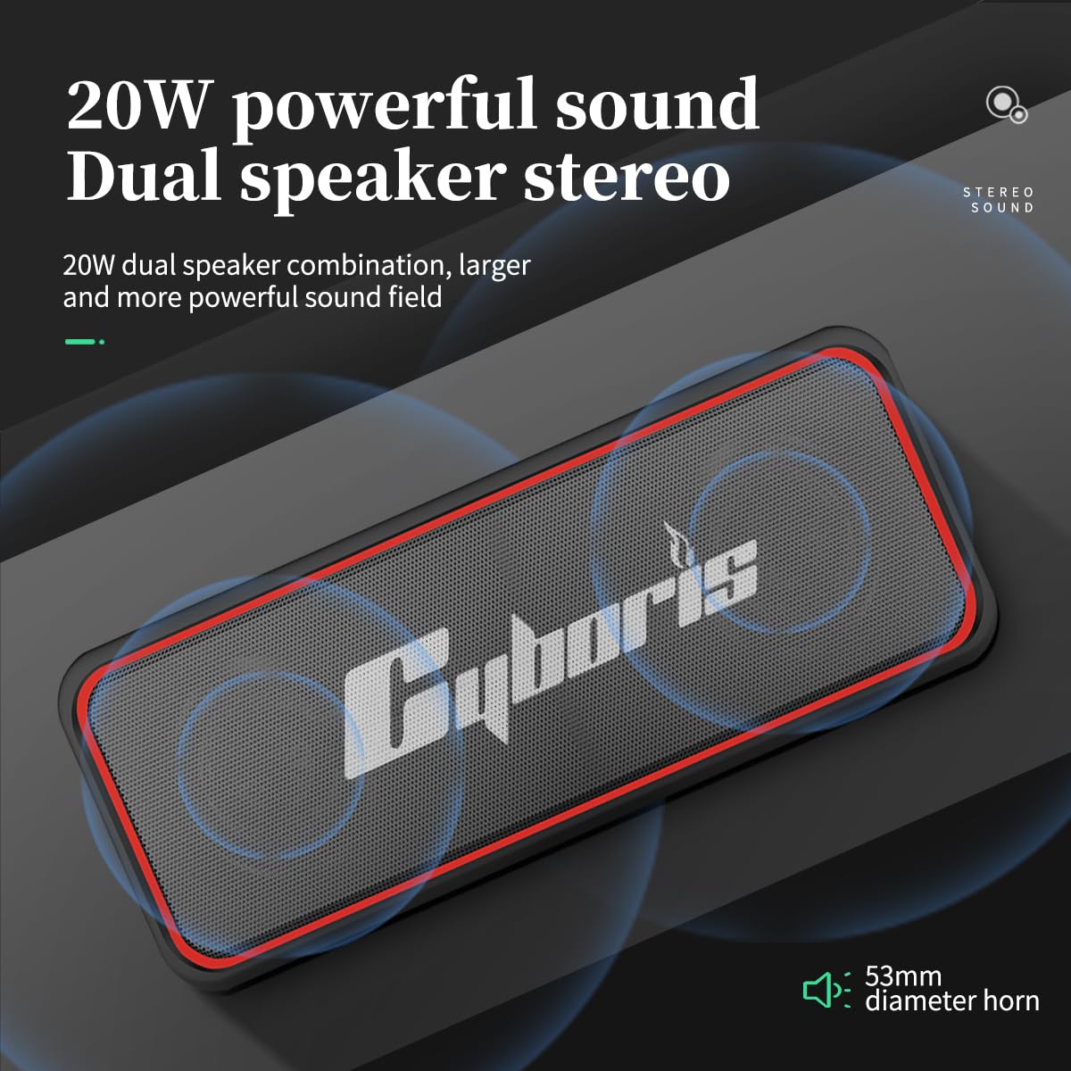 Cyboris Portable Bluetooth Speaker, Wireless Speakers With 20W Hd Sound, Ipx7 Waterproof, Bluetooth V5.3, Dual Stereo Pairing, 30H Playtime For Home, Outdoor, Travel, Party, Beach