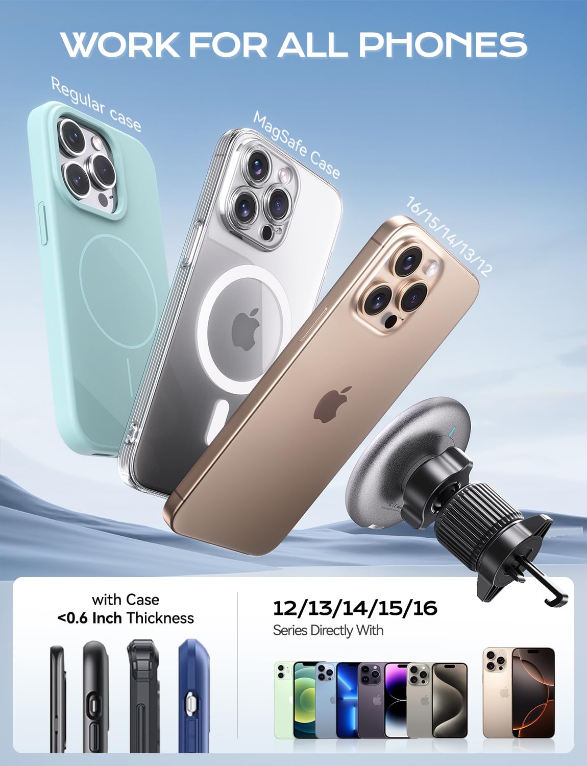 Uptohigh For 15W Magsafe Car Mount Charger, [Vibrant Led Decoration] Wireless Car Charger, Magnetic Phone Holder Mount For Air V