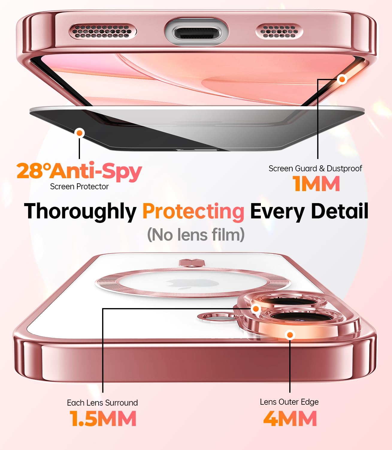 Meifigno Designed For Iphone 16 Plus Case 6.7'', [Glitter Card & Wrist Strap] [Compatible With Magsafe] [2X Privacy Screen Prote