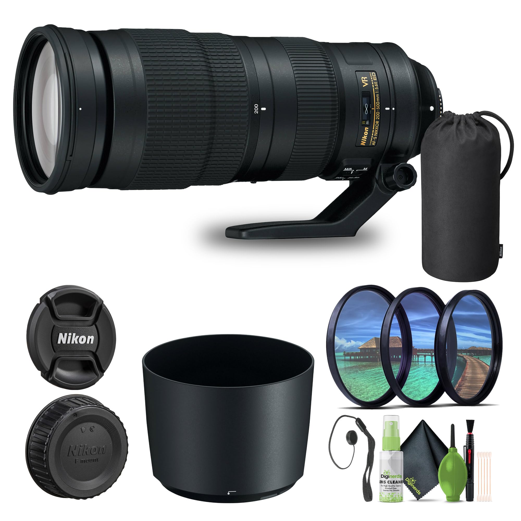 Nikon - AF-S NIKKOR 200-500mm f/5.6E ED VR Super Telephoto Zoom Lens (20058) + Filter Kit + Cap Keeper + Cleaning Kit