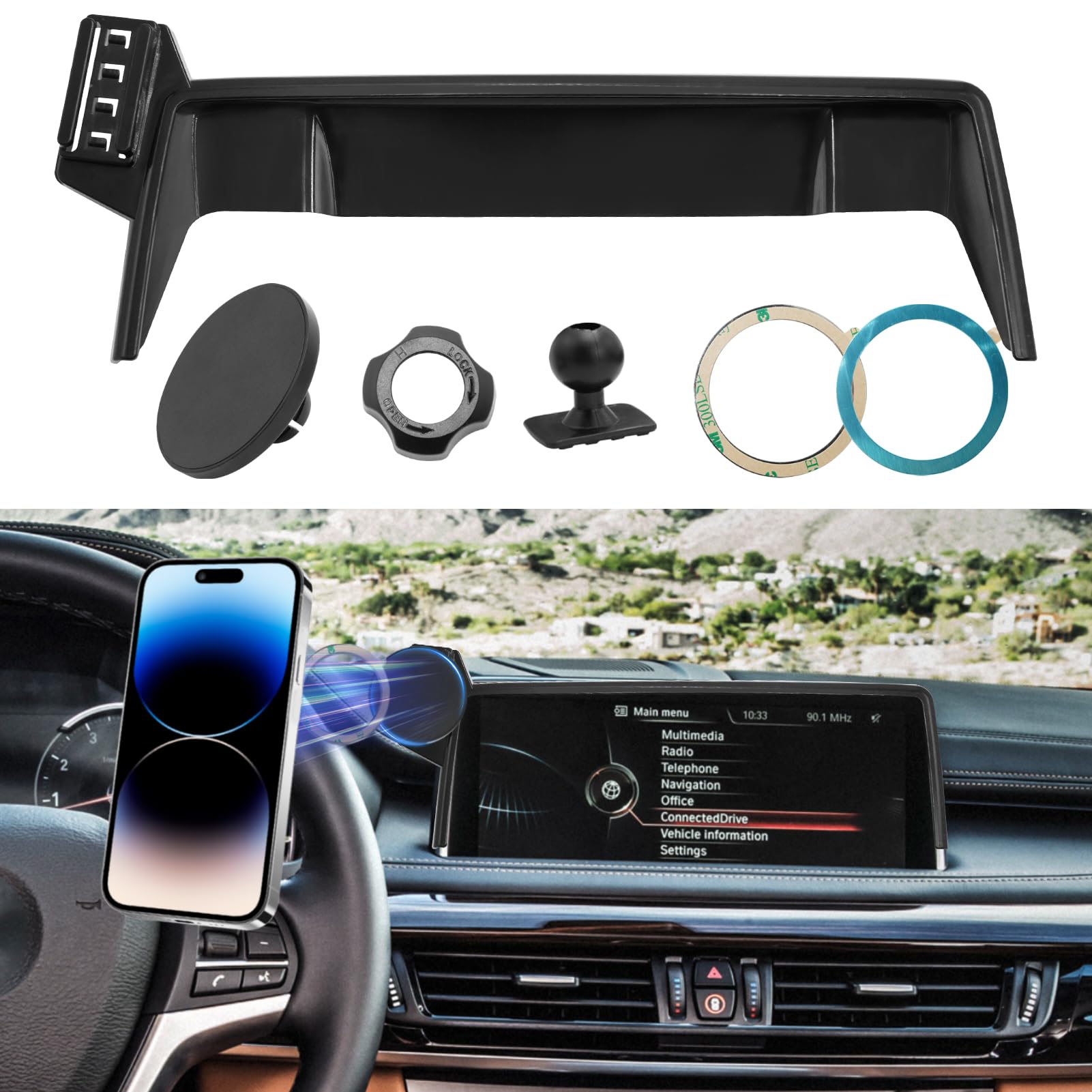 Apeser Compatible With Bmw X5 Screen Phone Mount 2014-2018/X6 2015-2019,F15/F16 Cell Phone Holder For 10.3 Inch Touch Screen,Mag