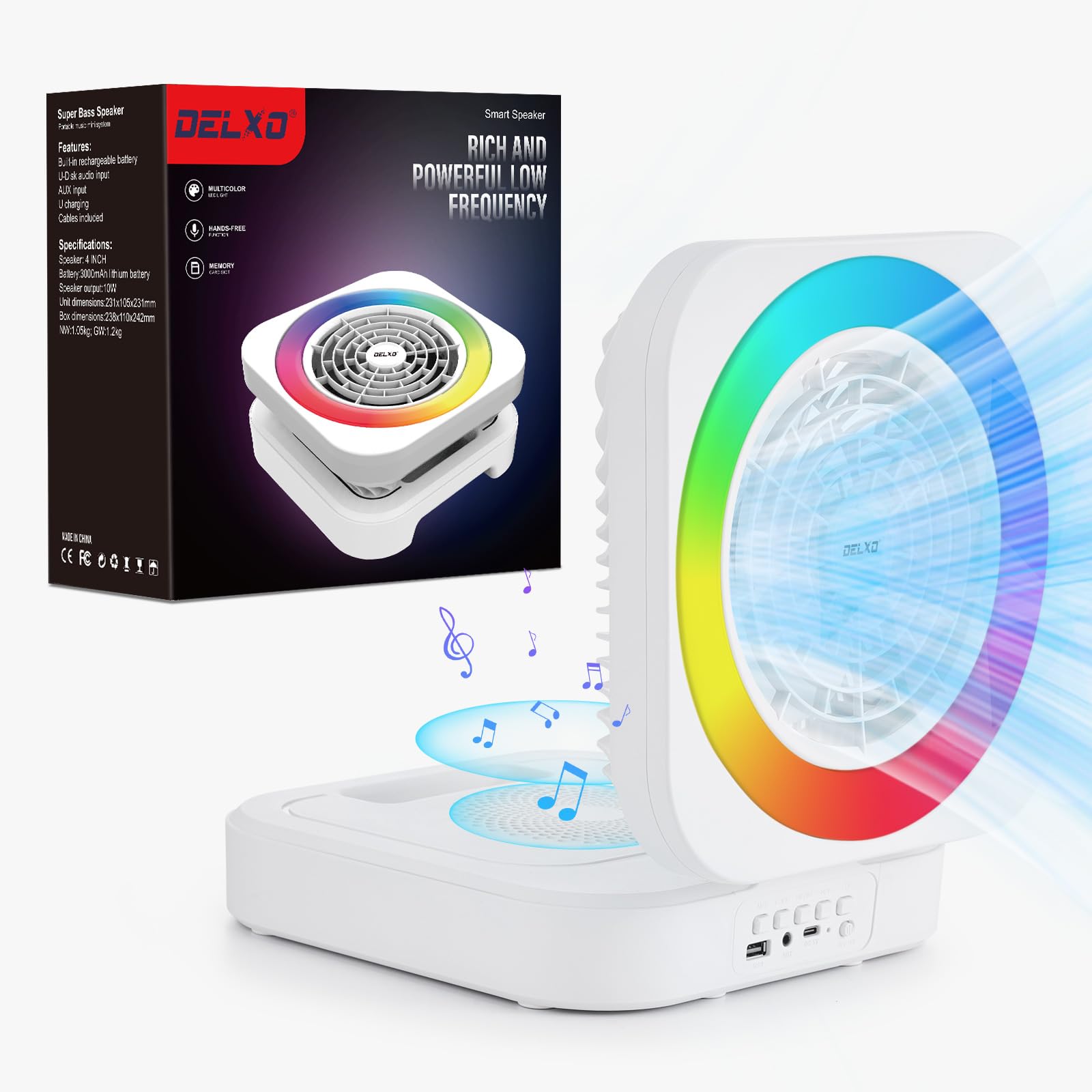 Delxo Bluetooth Speaker With Fan Rechargeable Outdoor, Wireless Bluetooth Speakers With Led Desk Night Light For Indoor Office,