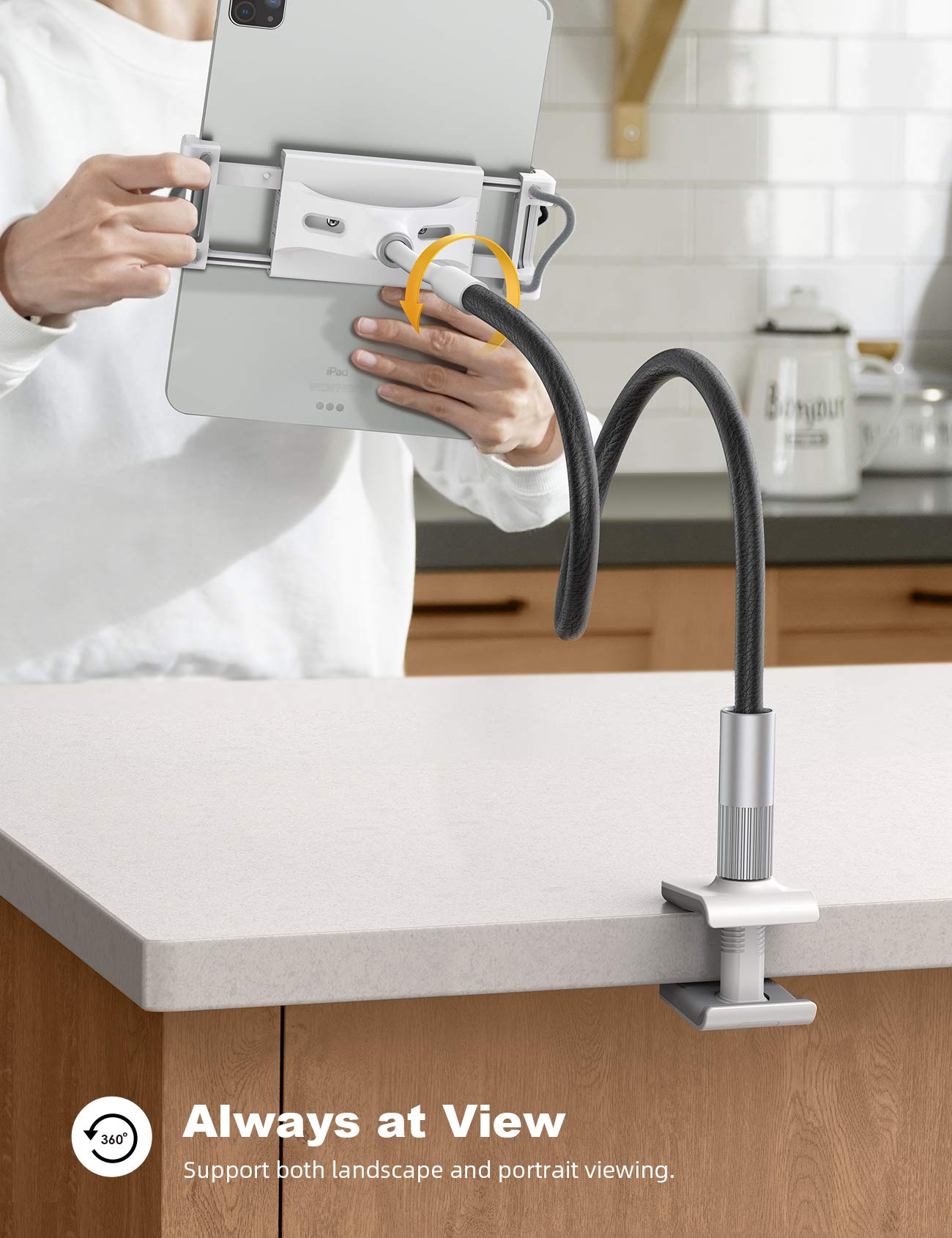 Lamicall Gooseneck Tablet Holder, Tablet Mount : Flexible Arm Clip Tablet Stand for Bed, Tablet Desk Mount, Compatible with iPad Pro 11', Mini Air, Galaxy Tabs More 4.7 to 10.5' Phones and Tablets