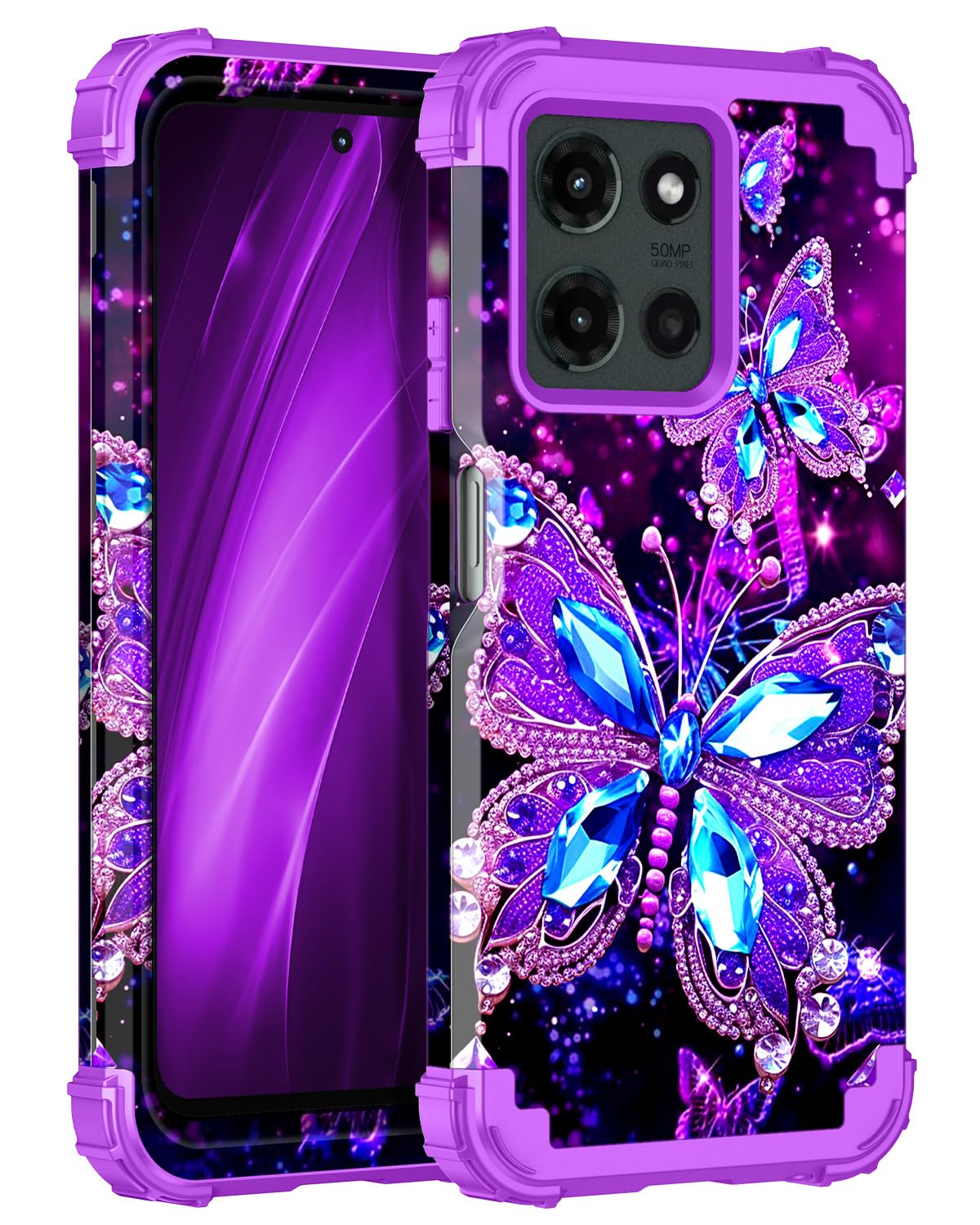 Miqala for Moto G 5G 2025 Case,Glow in The Dark Three Layer Heavy Duty Shockproof Full Body Protection Hard Plastic Bumper+Soft 