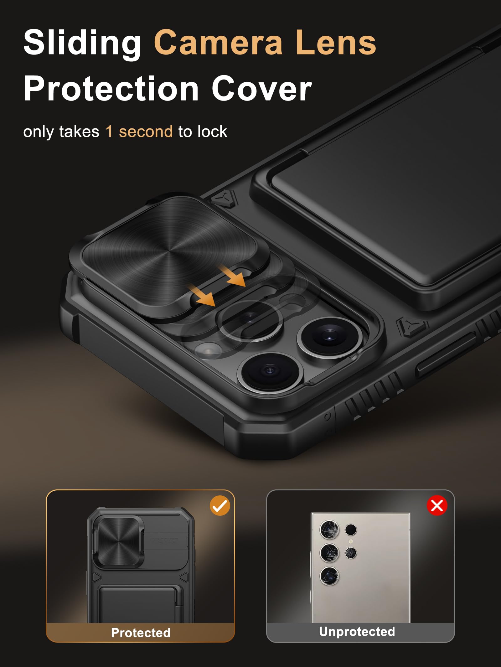 Vihibii For Iphone 16 Pro Max Case With [2X Screen Protector], Built In Card Holder (4 Cards), [Rfid Blocking] & Slide Camera Co