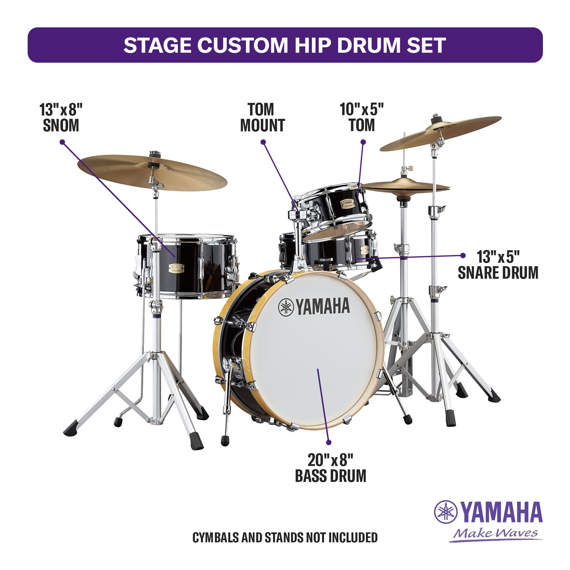 Yamaha Stage Custom Hip - Raven Black One-Box 4Pc Shell Sbp0F4Hrb