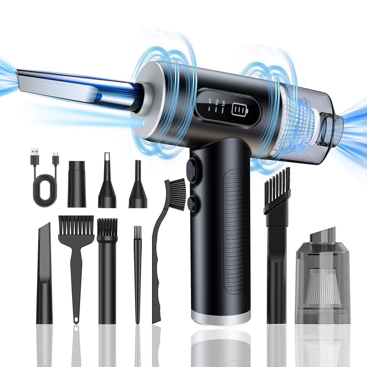 Maxisola Electric Compressed Air Duster & Vacuum 2 In 1, Dust Air Blower For Electronics Computers Pc Keyboard Handheld Cordless
