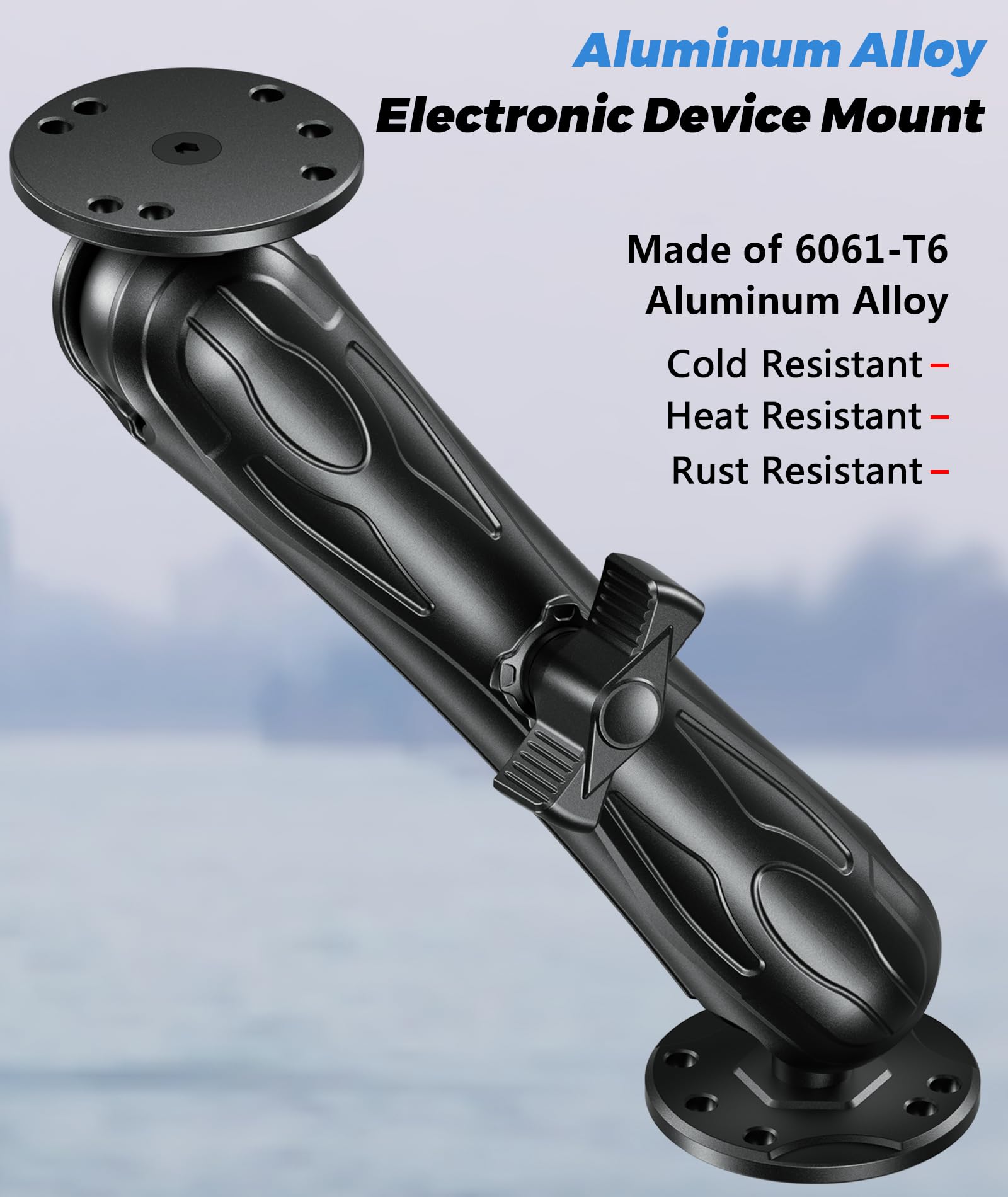 Vazeswin Aluminum Alloy Electronic Device Mount With 1.5'' Ball Round Plates, 9.1'' Long Arm Fish Finder Mount Tablet Holder, C