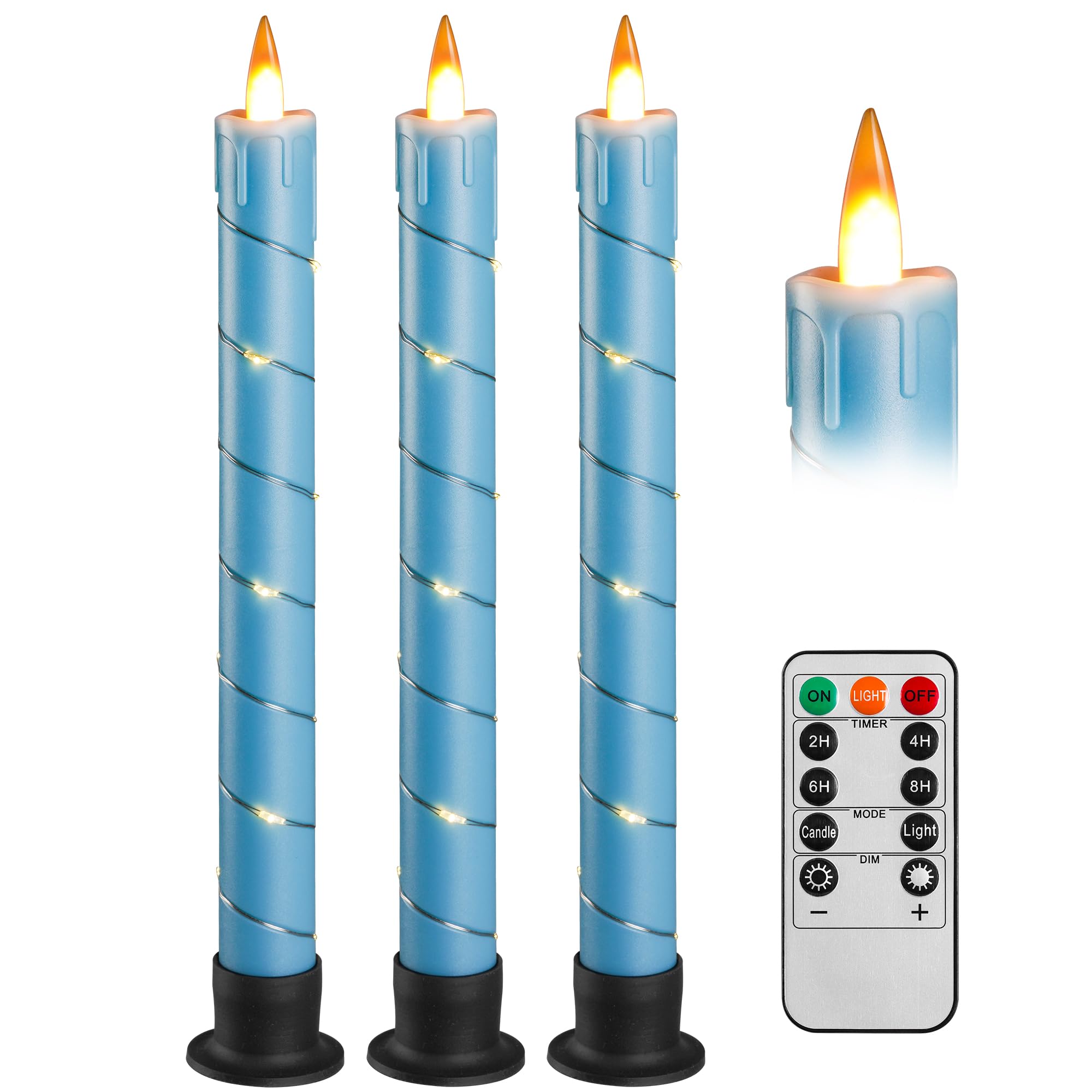 Da By 3 Pcs Flickering Flameless Battery Operated Taper Candle-Window Candles With Remote And Time-Led 3D Dynamic Flame-9.6 Inch