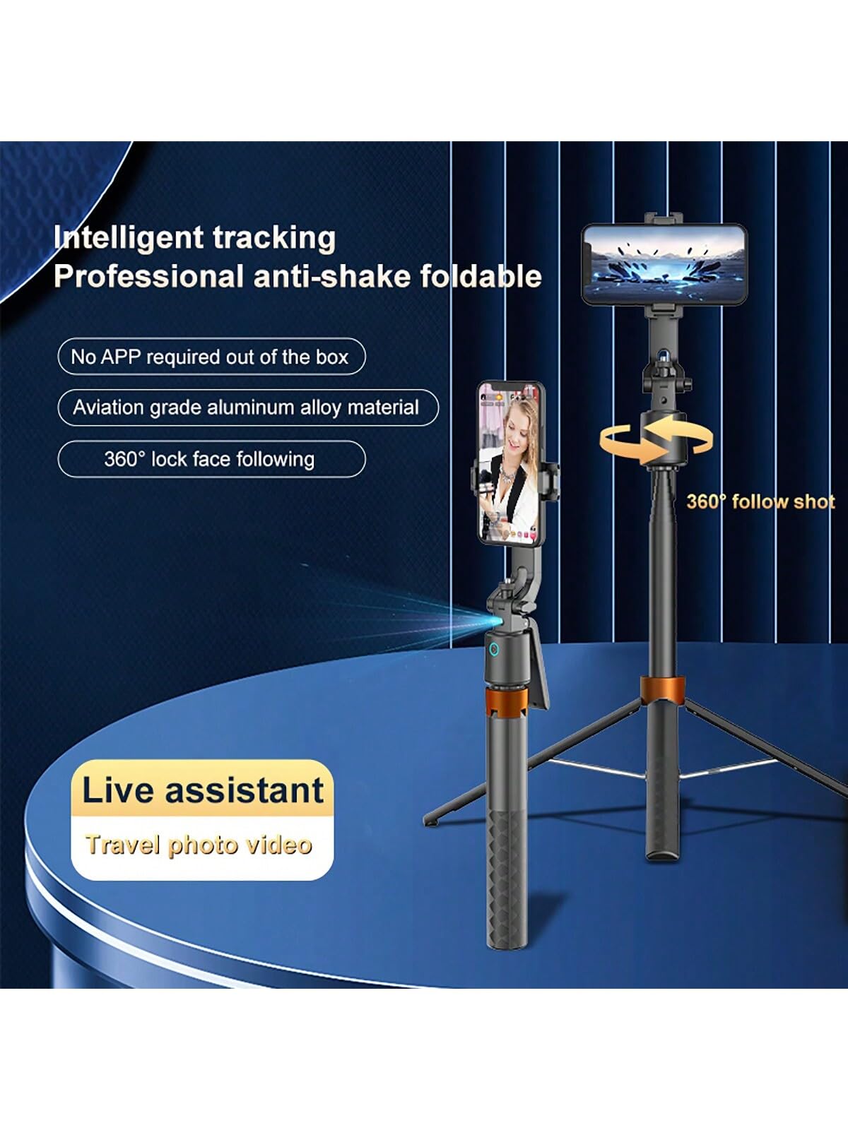 Auto Face Tracking Phone Holder, 360 Rotation Phone Tripod With Wireless Remote And Phone Holder, Selfie Stick Tripod For Iphone