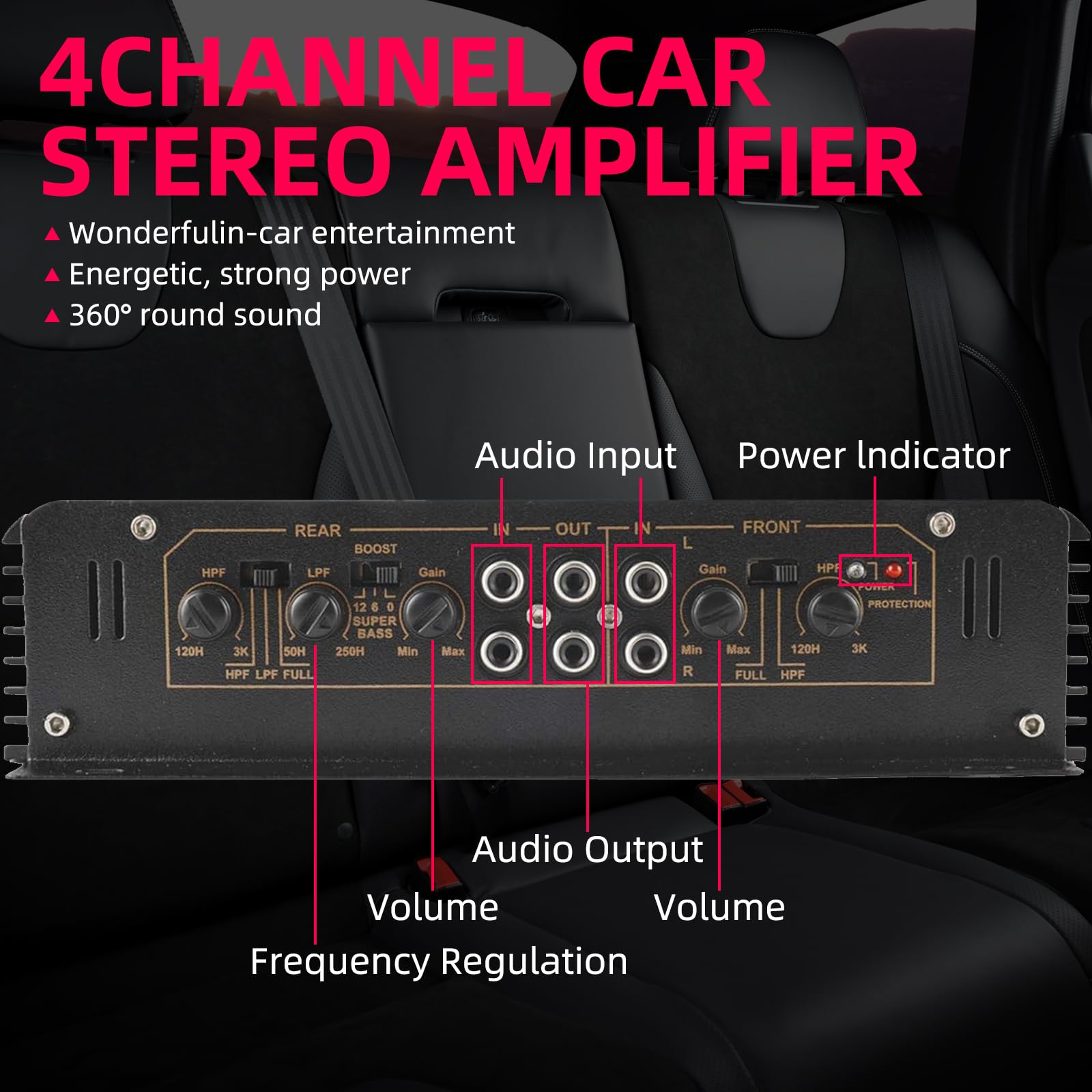Yaeccc 4 Channels 4500W Car Power Amplifier Class A/B Car Audio Stereo Amplifier