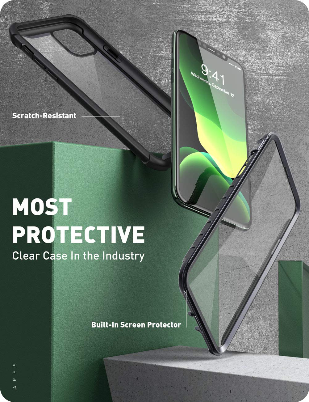 I-Blason Ares Series For Iphone 11 Pro 5.8 Inch (2019 Release), Rugged Clear Bumper Case With Built-In Screen Protector (Black)