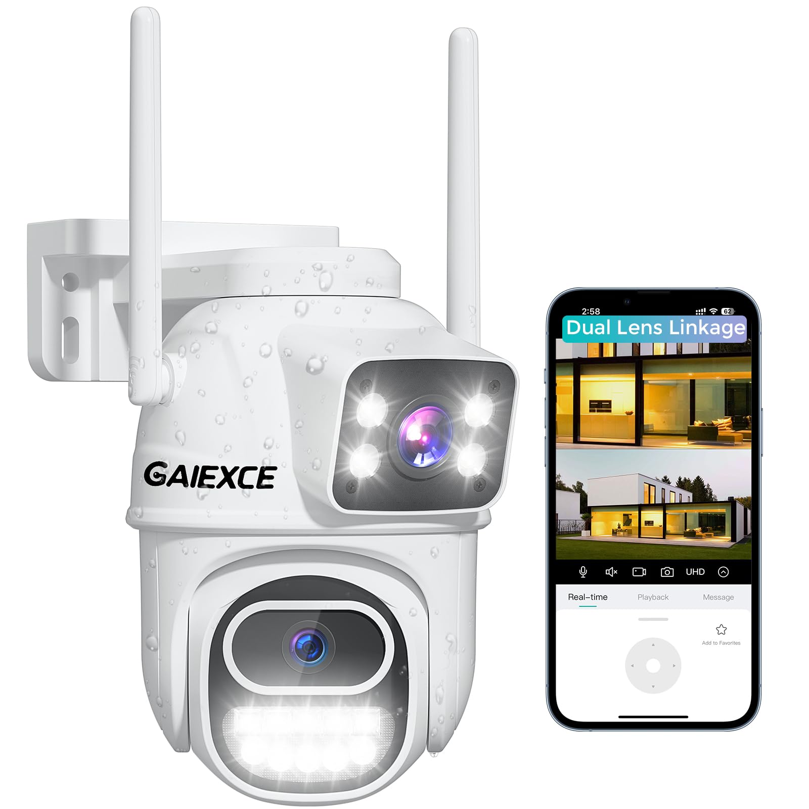 Gaiexce Wifi Security Camera Outdoor Wireless, 6Mp Dual Lens Plug In 360 Security Camera, Human Auto Tracking, Ai Motion Detecti