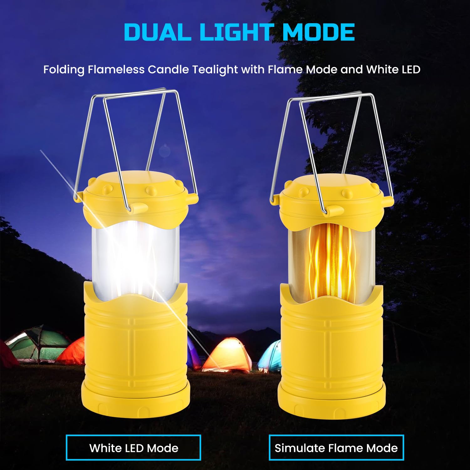 Lichamp 4 Pack Led Camping Lanterns Flame Lights, Collapsible Flameless Candles Tea Lights Portable Battery Powered Camping Ligh