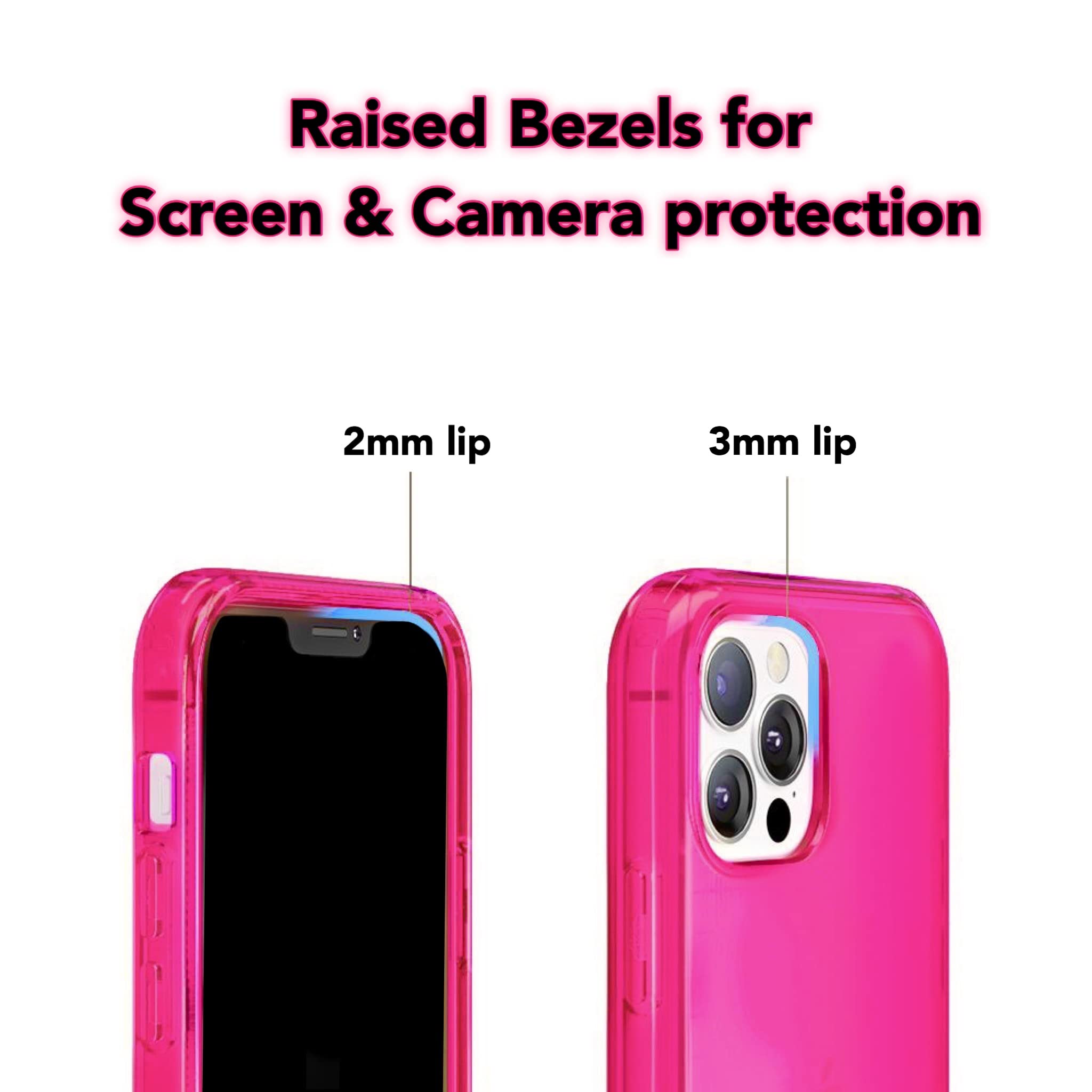 Nycprimetech Iphone 13 Pro Case/Slim & Soft Transparent Neon Pink Cover With Bumper Edge For Iphone 13 Pro/Cute Flexible & Styli